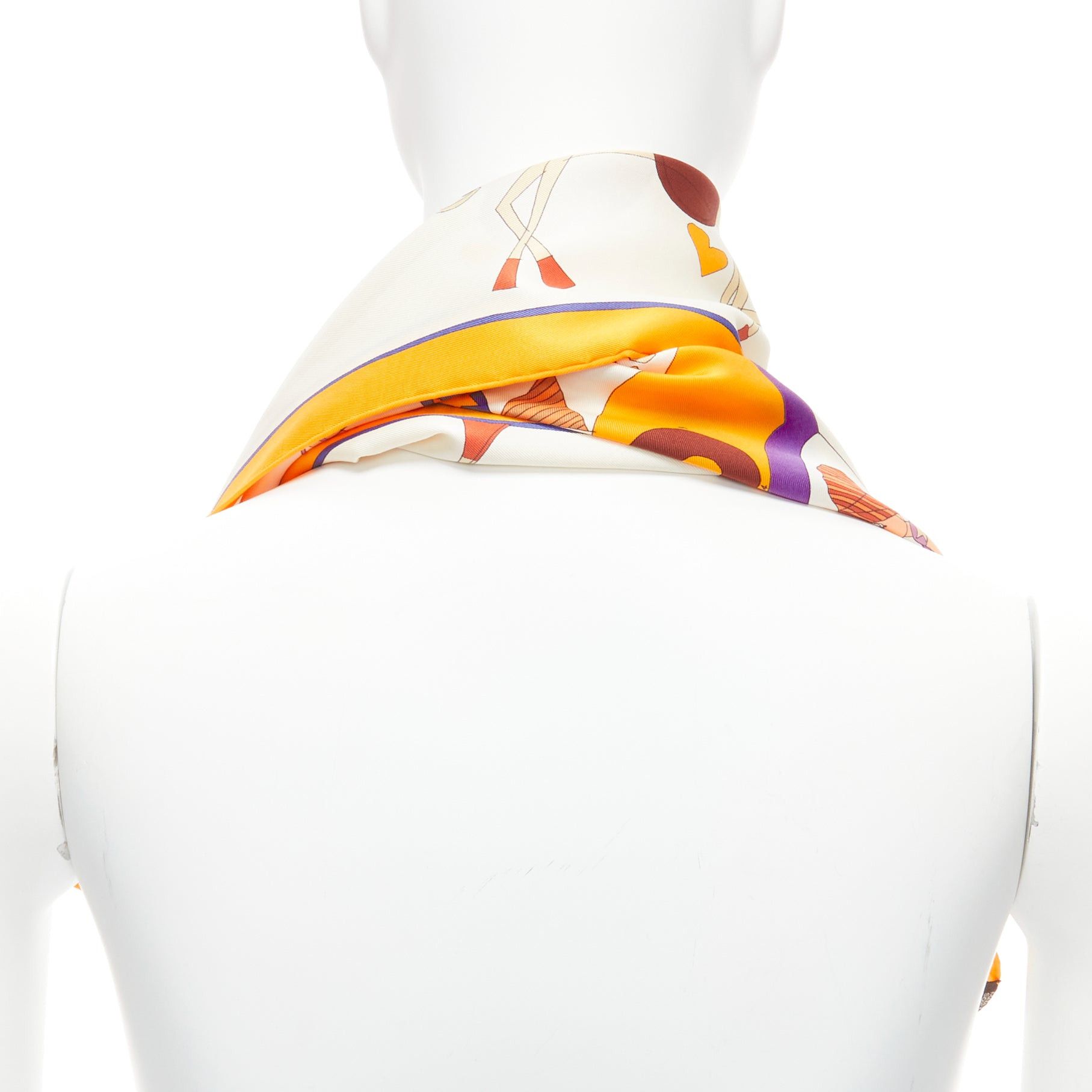 Hermes HERMES 100% silk Un Amour De Cheval print yellow purple scarf Size ONE SIZE - 5 Thumbnail
