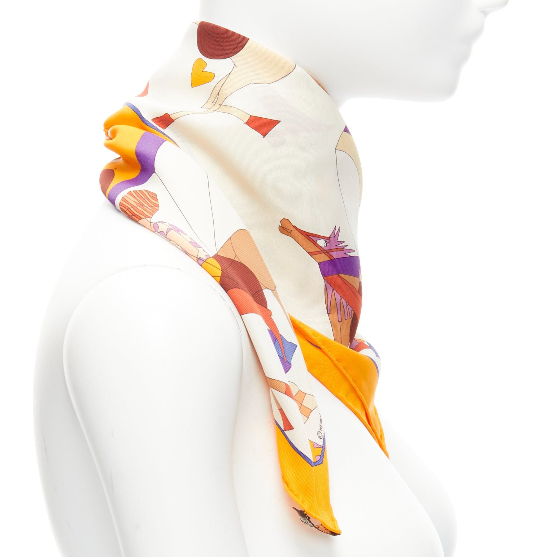 Hermes HERMES 100% silk Un Amour De Cheval print yellow purple scarf Size ONE SIZE - 4 Thumbnail