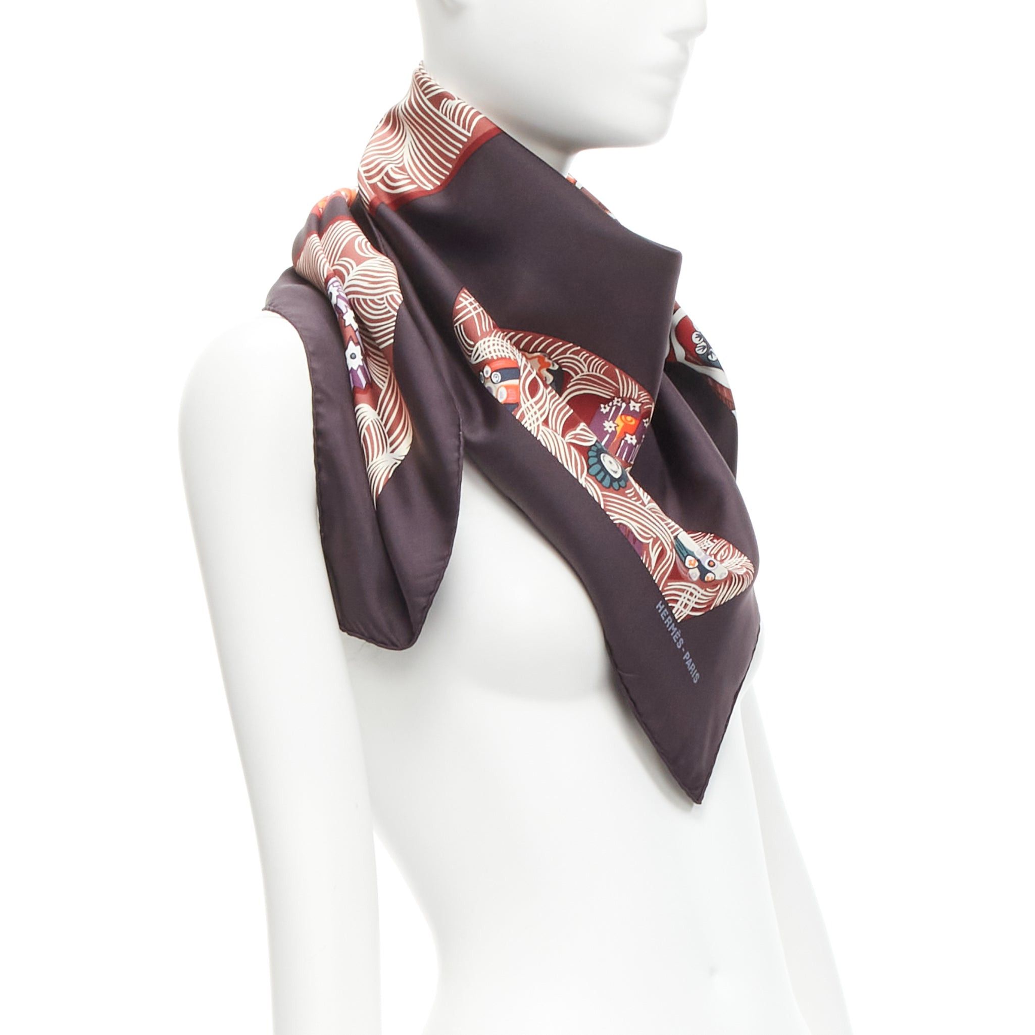 Hermes HERMES 100% silk Sulfures Press Papier dark floral print scarf Size ONE SIZE - 3 Thumbnail