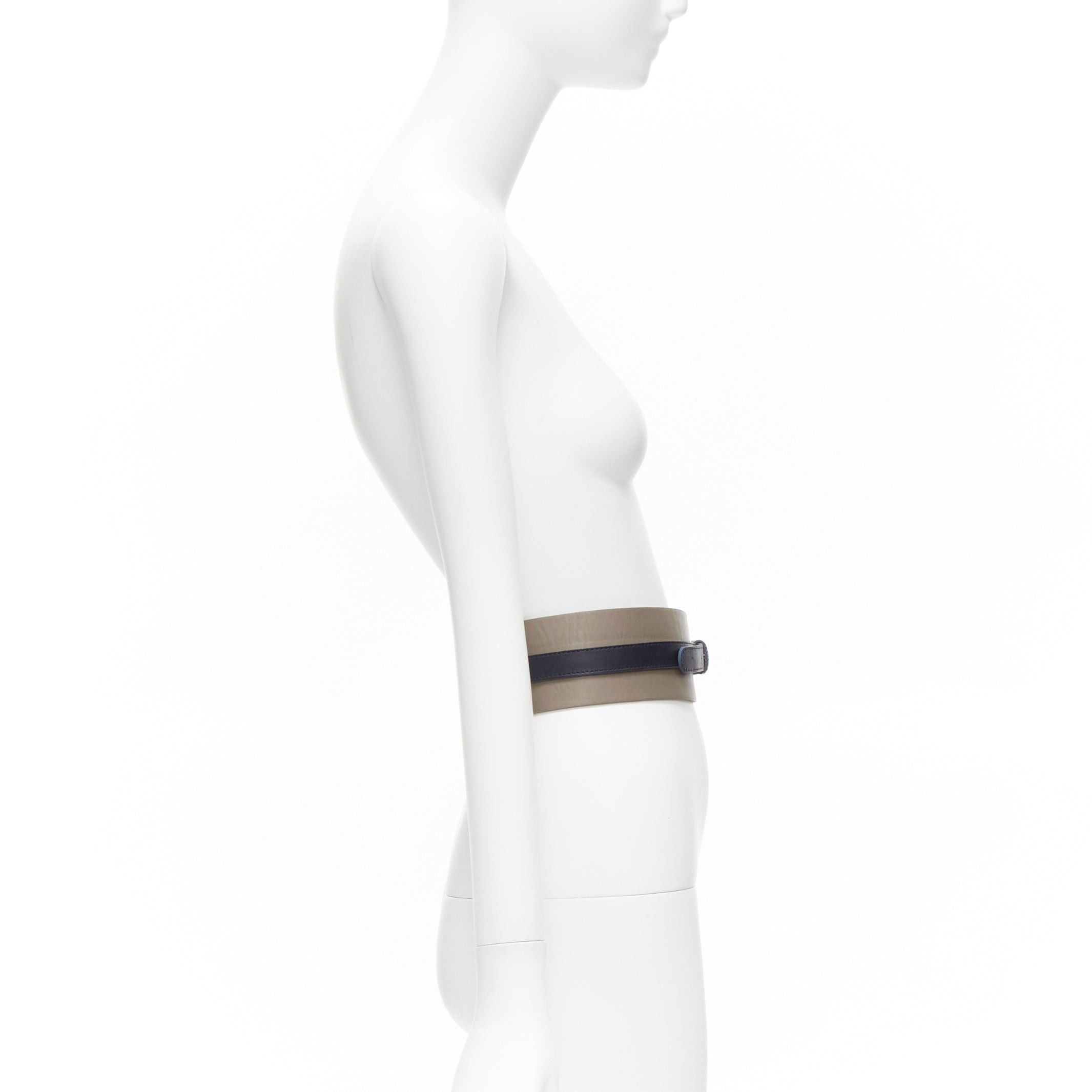 Other MAISON BOINET brown navy double cowhide leather gold buckle waist belt 70cm Size ONE SIZE - 4 Thumbnail