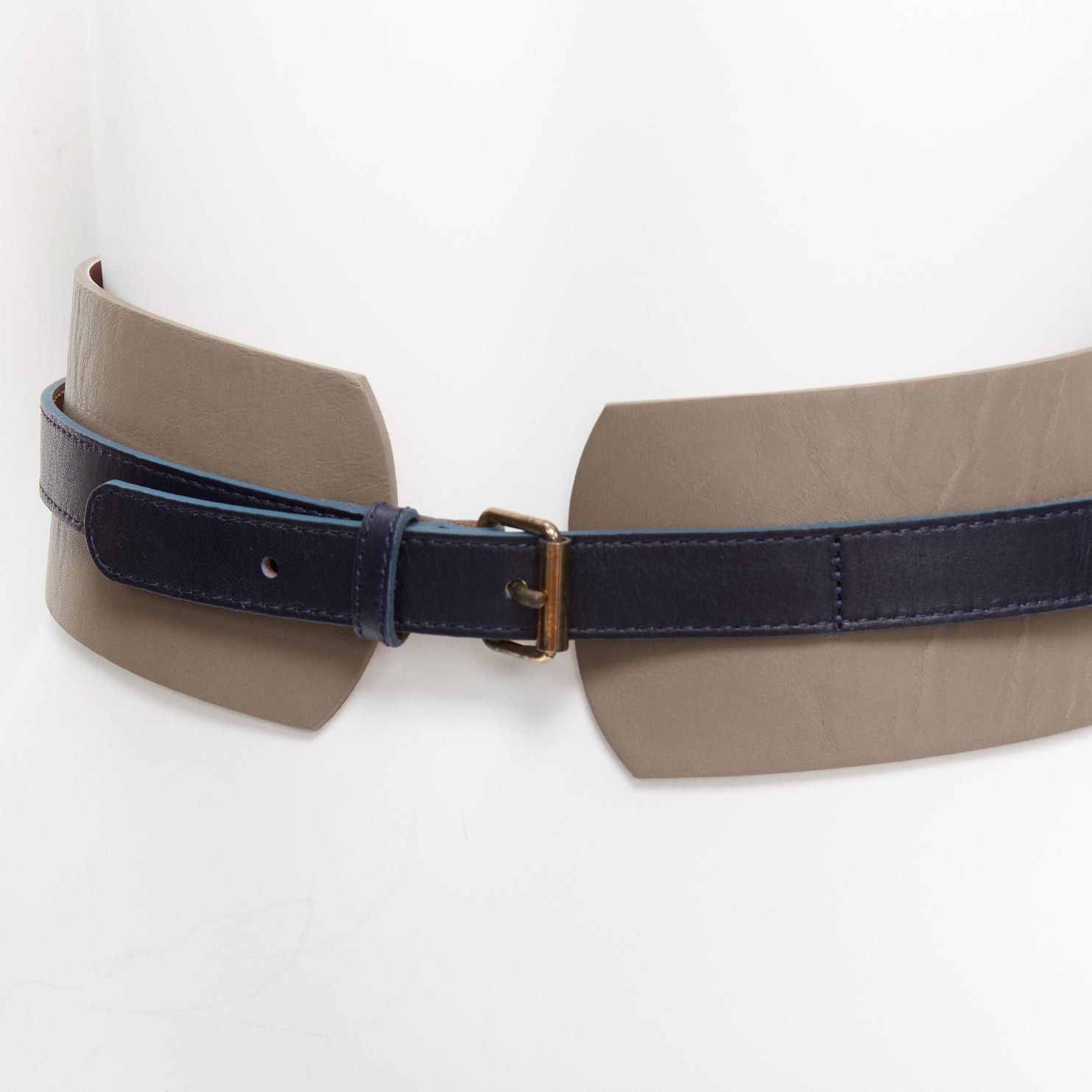 Other MAISON BOINET brown navy double cowhide leather gold buckle waist belt 70cm Size ONE SIZE - 2 Thumbnail