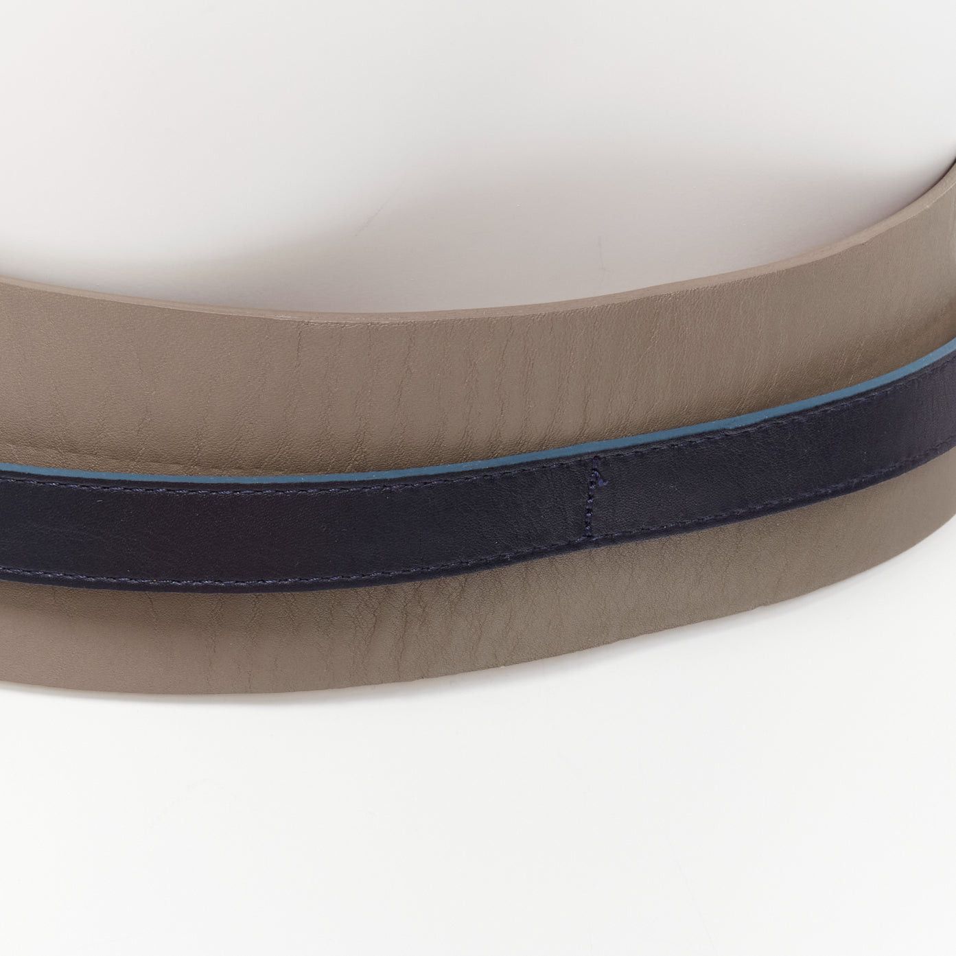 Other MAISON BOINET brown navy double cowhide leather gold buckle waist belt 70cm Size ONE SIZE - 7 Thumbnail