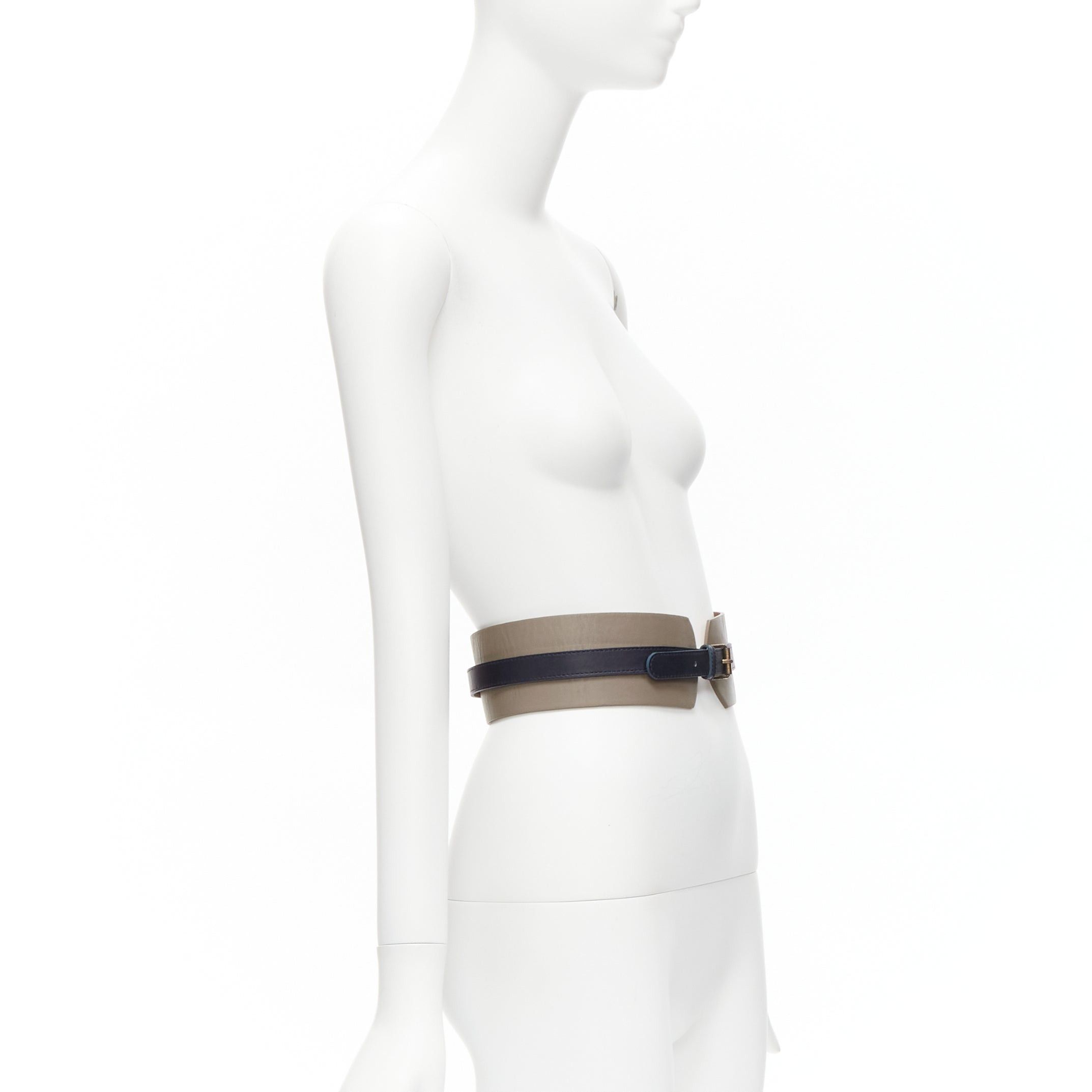 Other MAISON BOINET brown navy double cowhide leather gold buckle waist belt 70cm Size ONE SIZE - 3 Thumbnail
