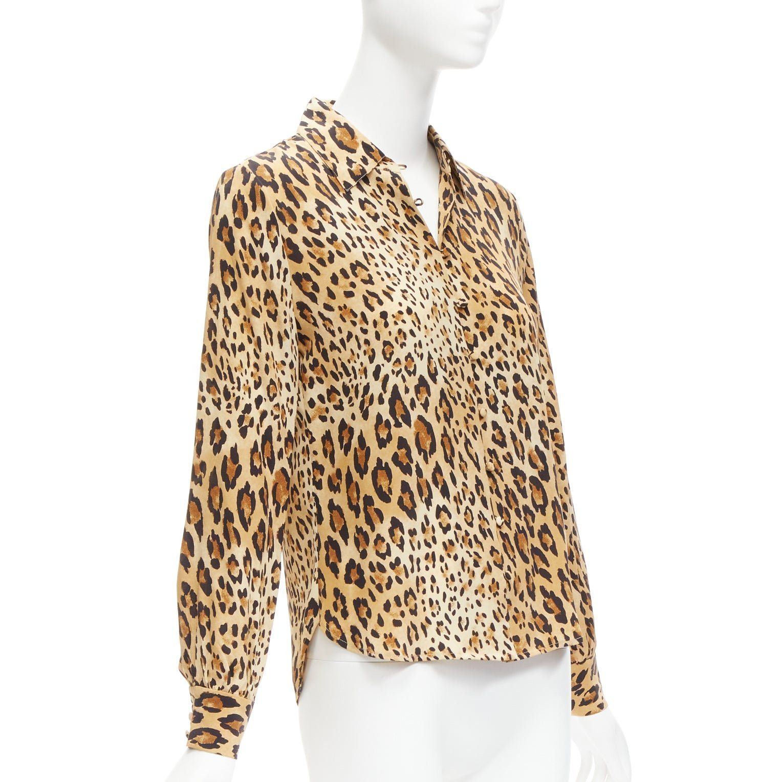 Frame FRAME 100% silk Camel Multi brown leopard print long sleeve shirt XS Size XS / US 0-2 / IT 36-38 - 3 Thumbnail