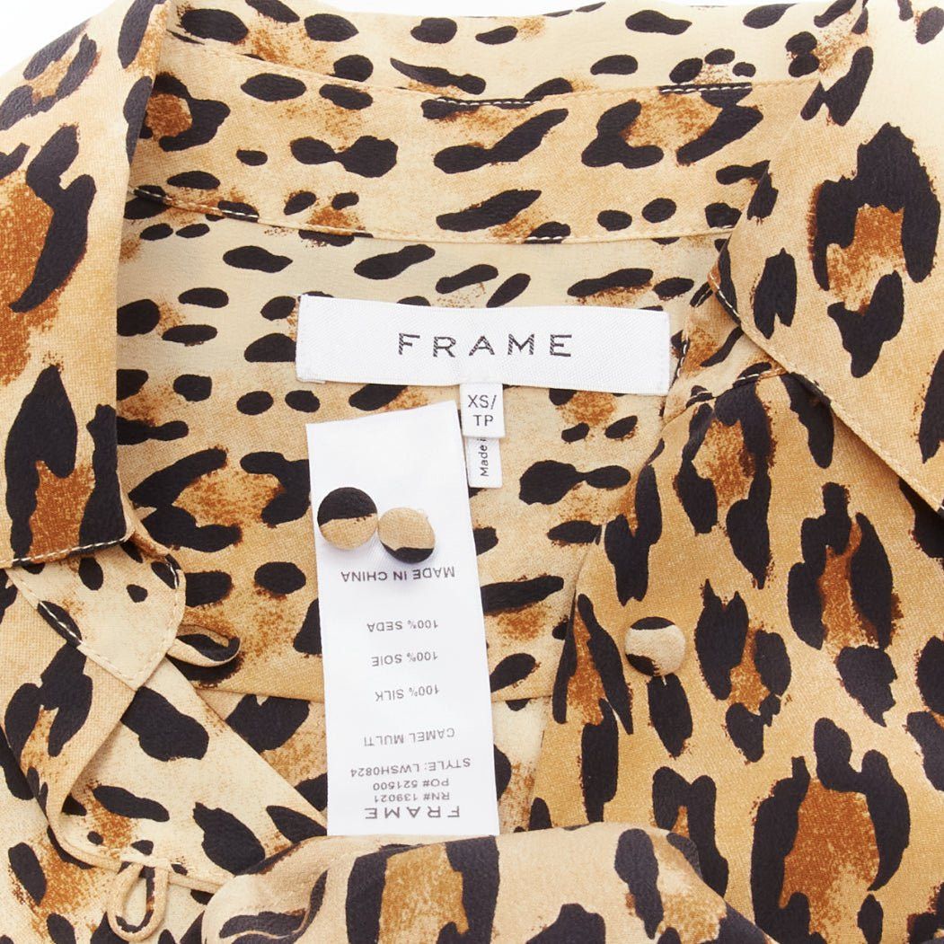Frame FRAME 100% silk Camel Multi brown leopard print long sleeve shirt XS Size XS / US 0-2 / IT 36-38 - 8 Thumbnail