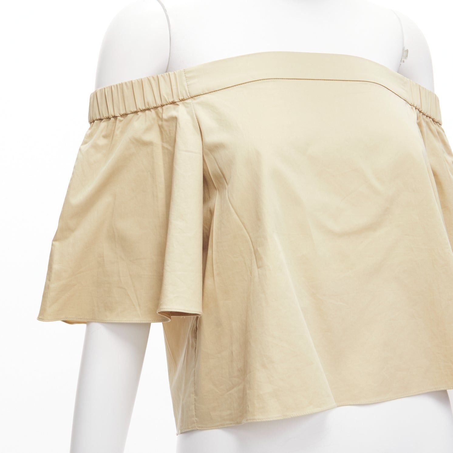 Tibi TIBI 100% cotton khaki off shoulder bell sleeves flared cropped top US0 XS Size XS / US 0-2 / IT 36-38 - 2 Thumbnail