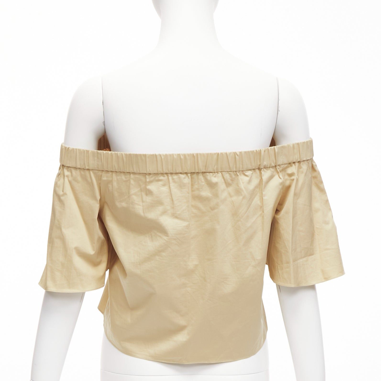 Tibi TIBI 100% cotton khaki off shoulder bell sleeves flared cropped top US0 XS Size XS / US 0-2 / IT 36-38 - 5 Thumbnail