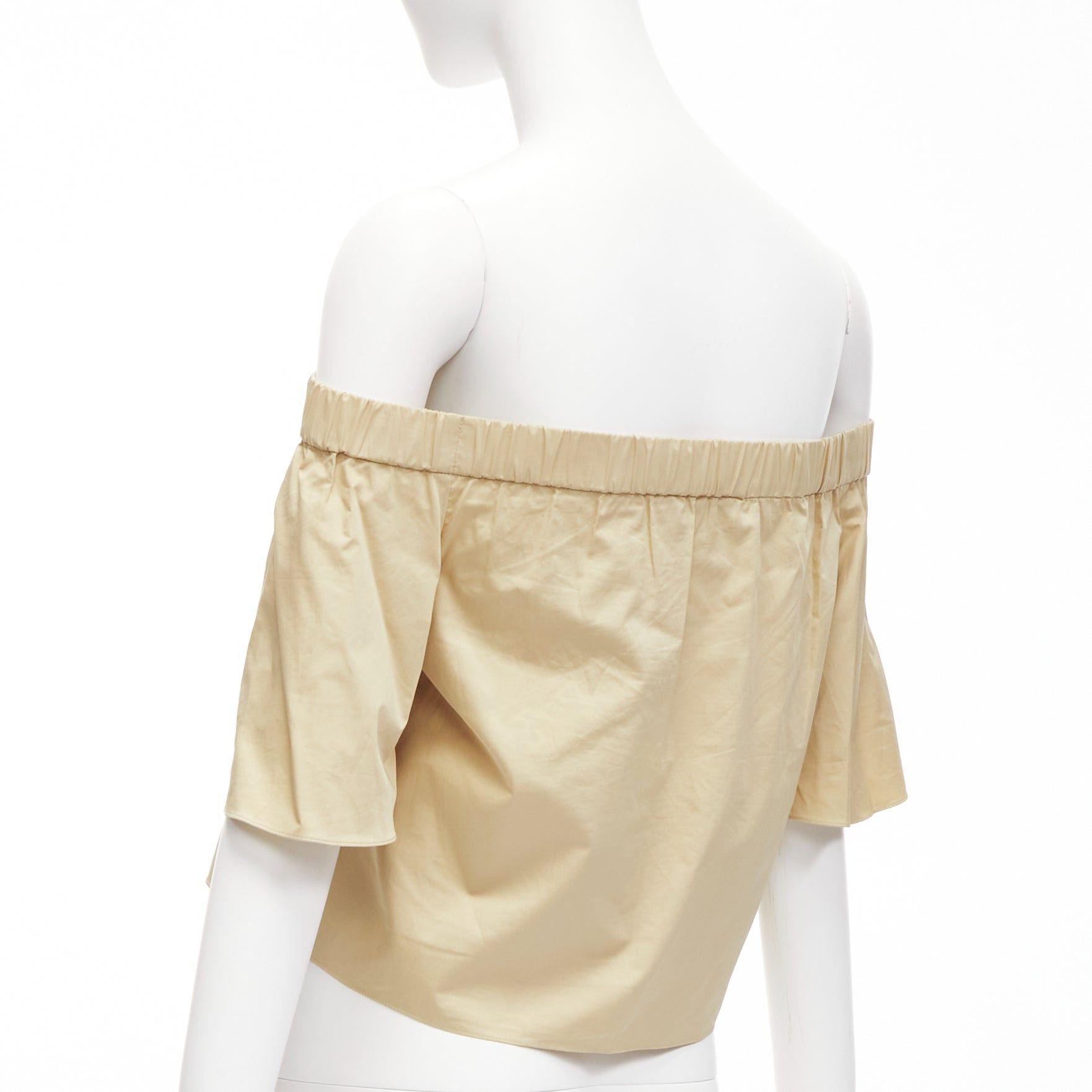 Tibi TIBI 100% cotton khaki off shoulder bell sleeves flared cropped top US0 XS Size XS / US 0-2 / IT 36-38 - 6 Thumbnail