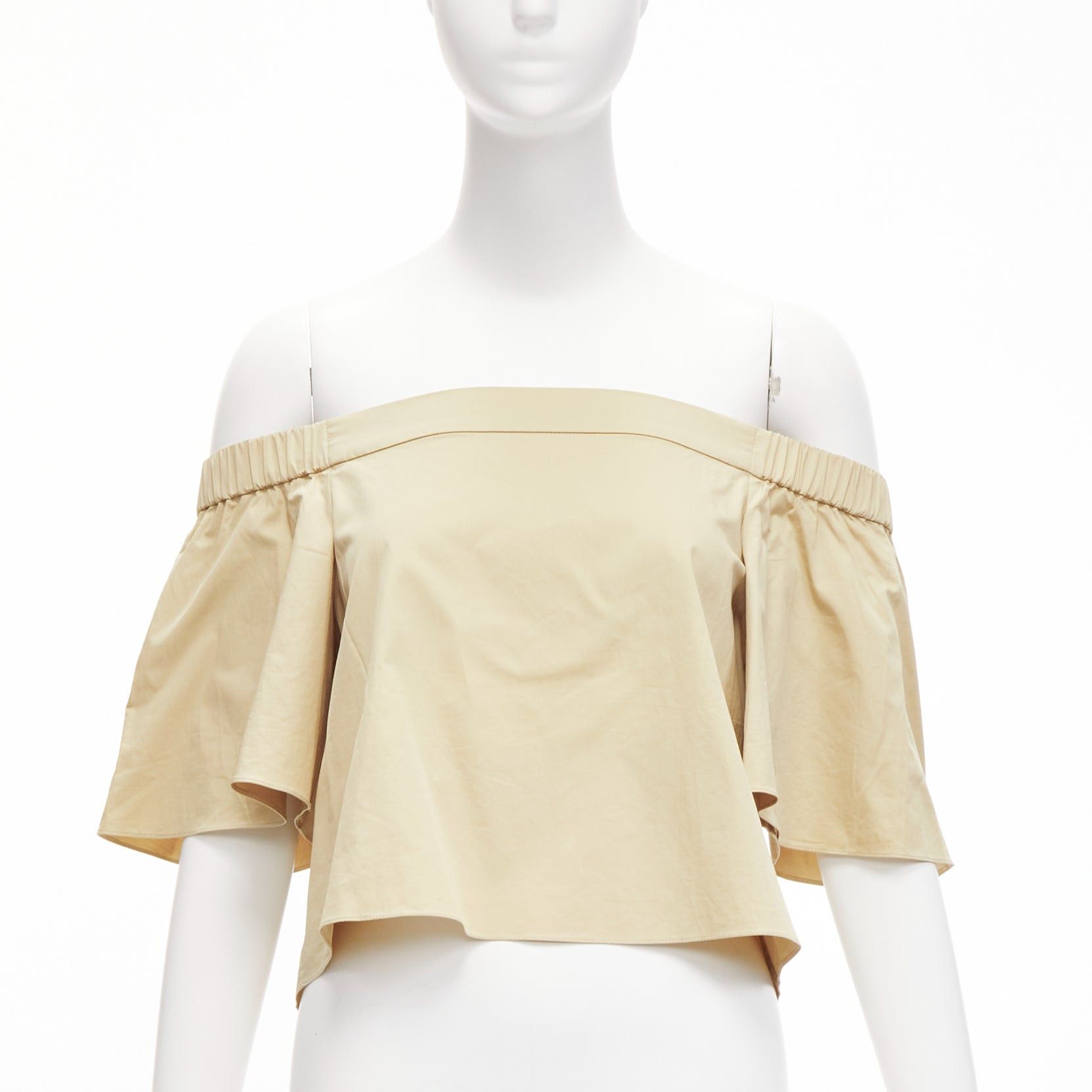 Tibi TIBI 100% cotton khaki off shoulder bell sleeves flared cropped top US0 XS Size XS / US 0-2 / IT 36-38 - 3 Thumbnail