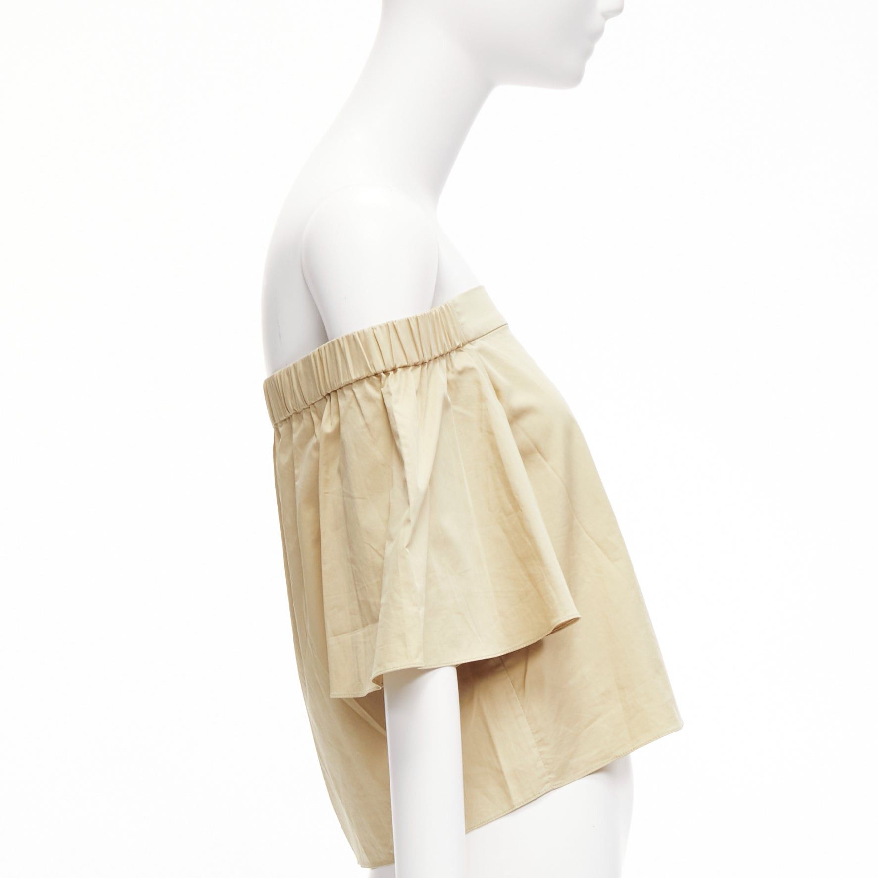 Tibi TIBI 100% cotton khaki off shoulder bell sleeves flared cropped top US0 XS Size XS / US 0-2 / IT 36-38 - 4 Thumbnail