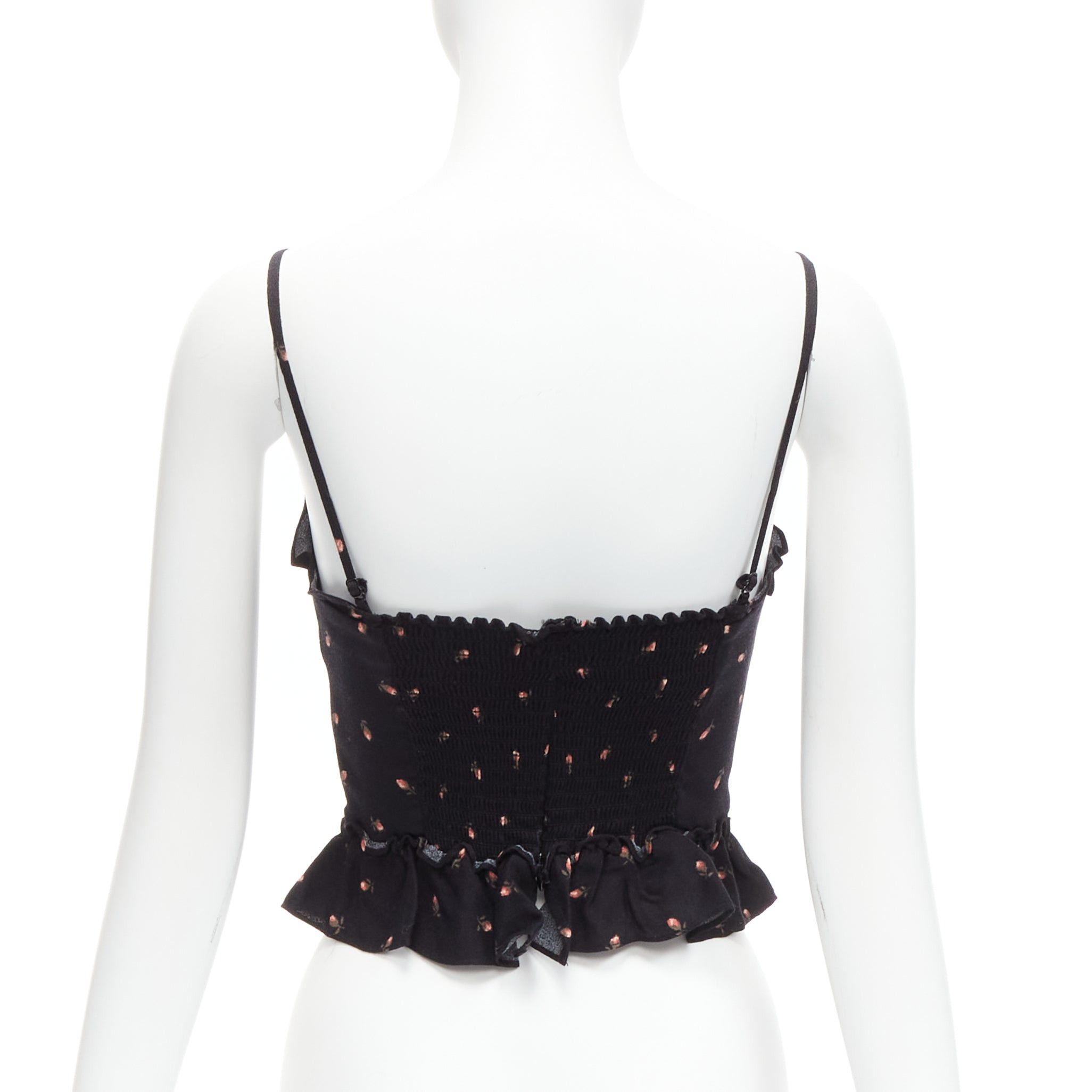 Reformation REFORMATION Clarice red rose print black crepe ruffle tank top US0 XS Size XS / US 0-2 / IT 36-38 - 5 Thumbnail