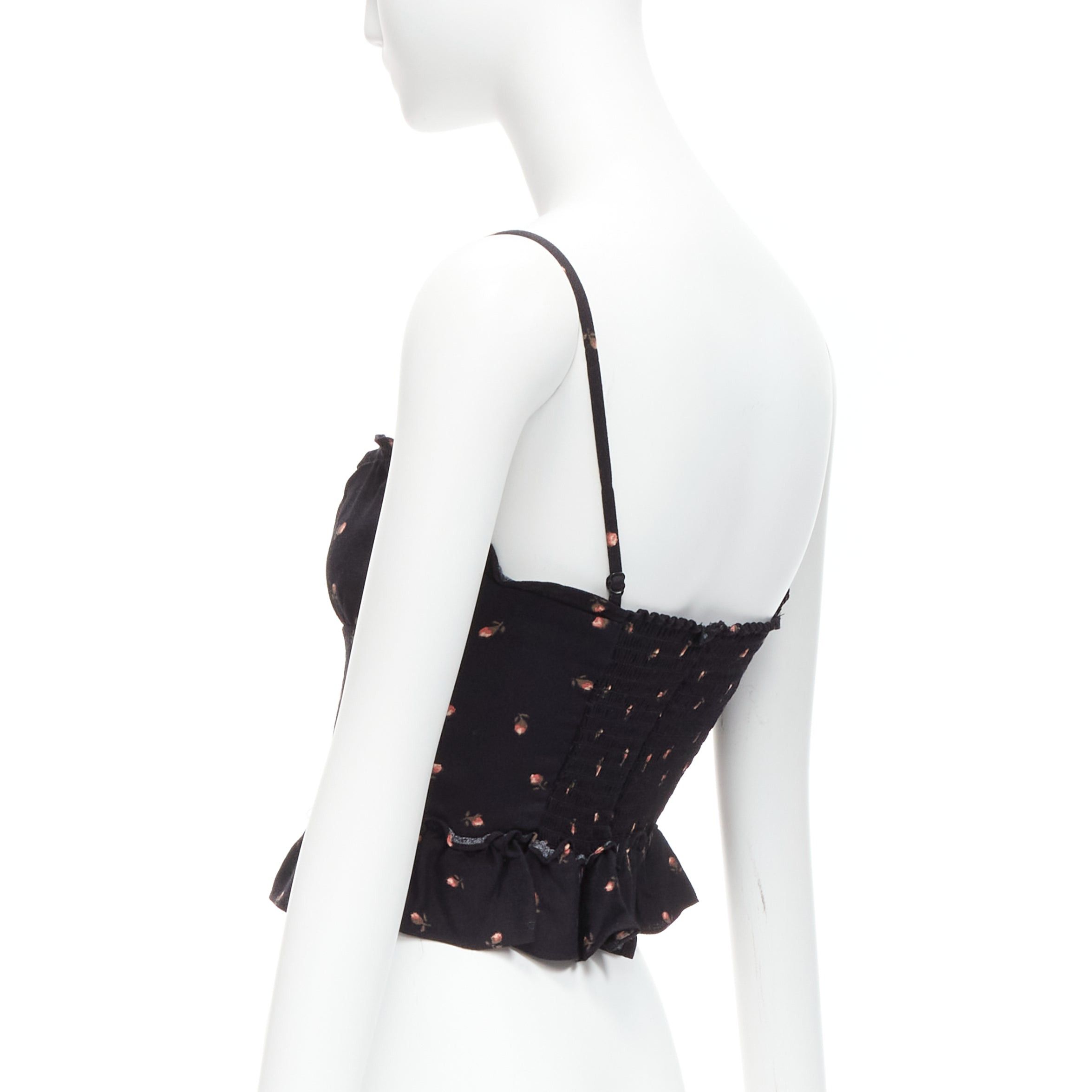 Reformation REFORMATION Clarice red rose print black crepe ruffle tank top US0 XS Size XS / US 0-2 / IT 36-38 - 6 Thumbnail
