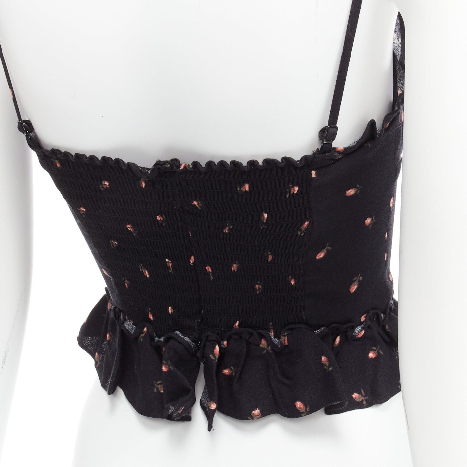 Reformation REFORMATION Clarice red rose print black crepe ruffle tank top US0 XS Size XS / US 0-2 / IT 36-38 - 2 Thumbnail