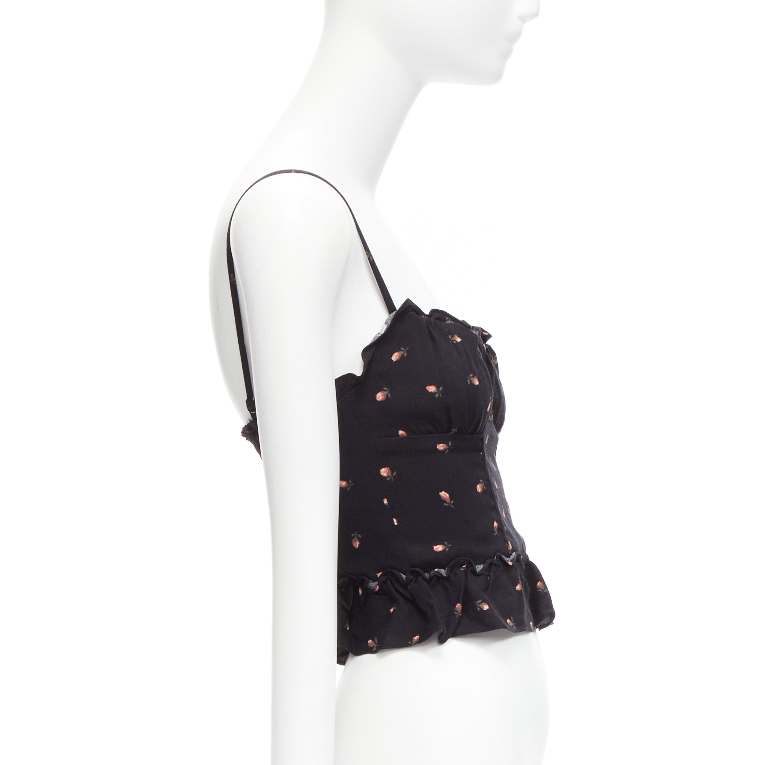 Reformation REFORMATION Clarice red rose print black crepe ruffle tank top US0 XS Size XS / US 0-2 / IT 36-38 - 4 Thumbnail
