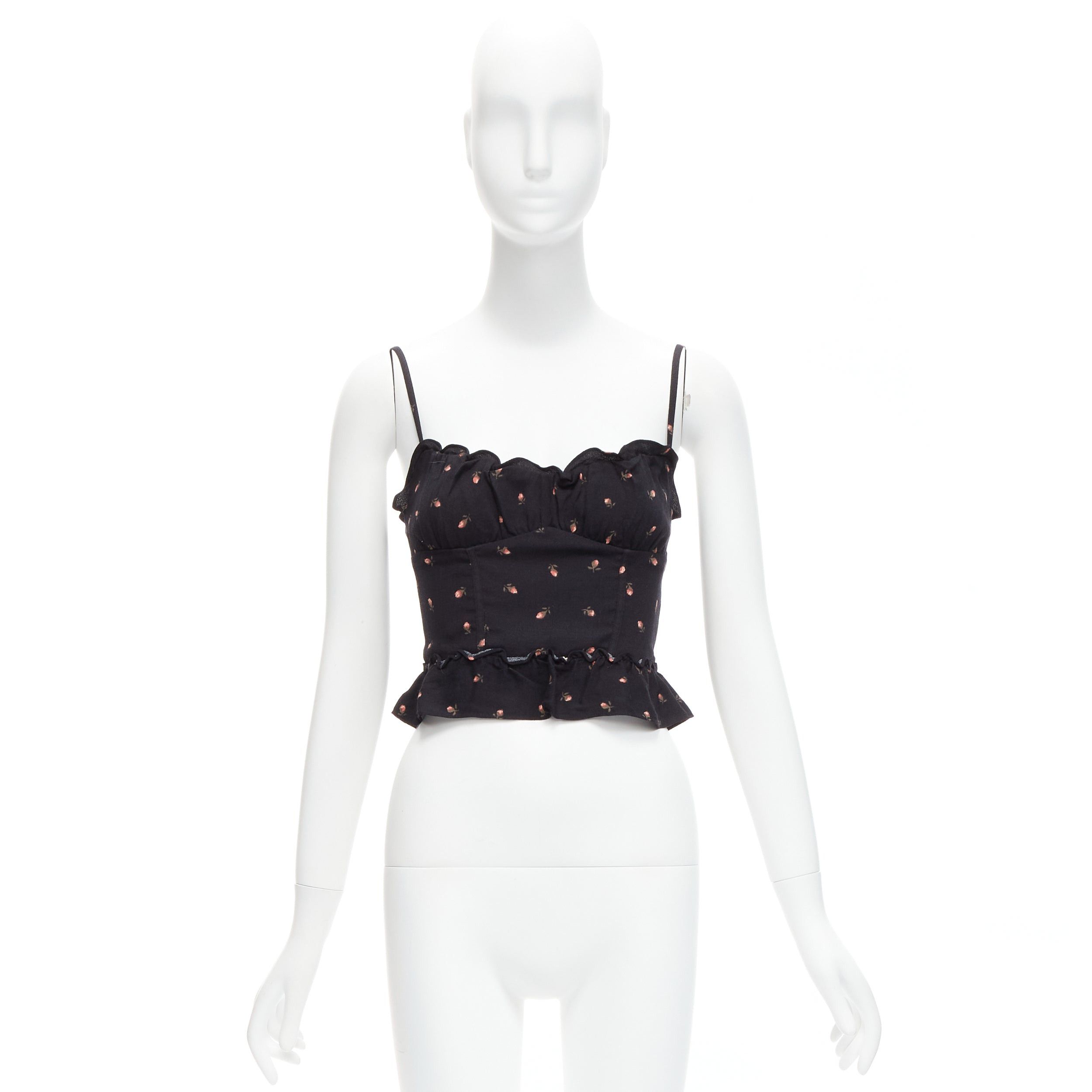 Reformation REFORMATION Clarice red rose print black crepe ruffle tank top US0 XS Size XS / US 0-2 / IT 36-38 - 9 Thumbnail