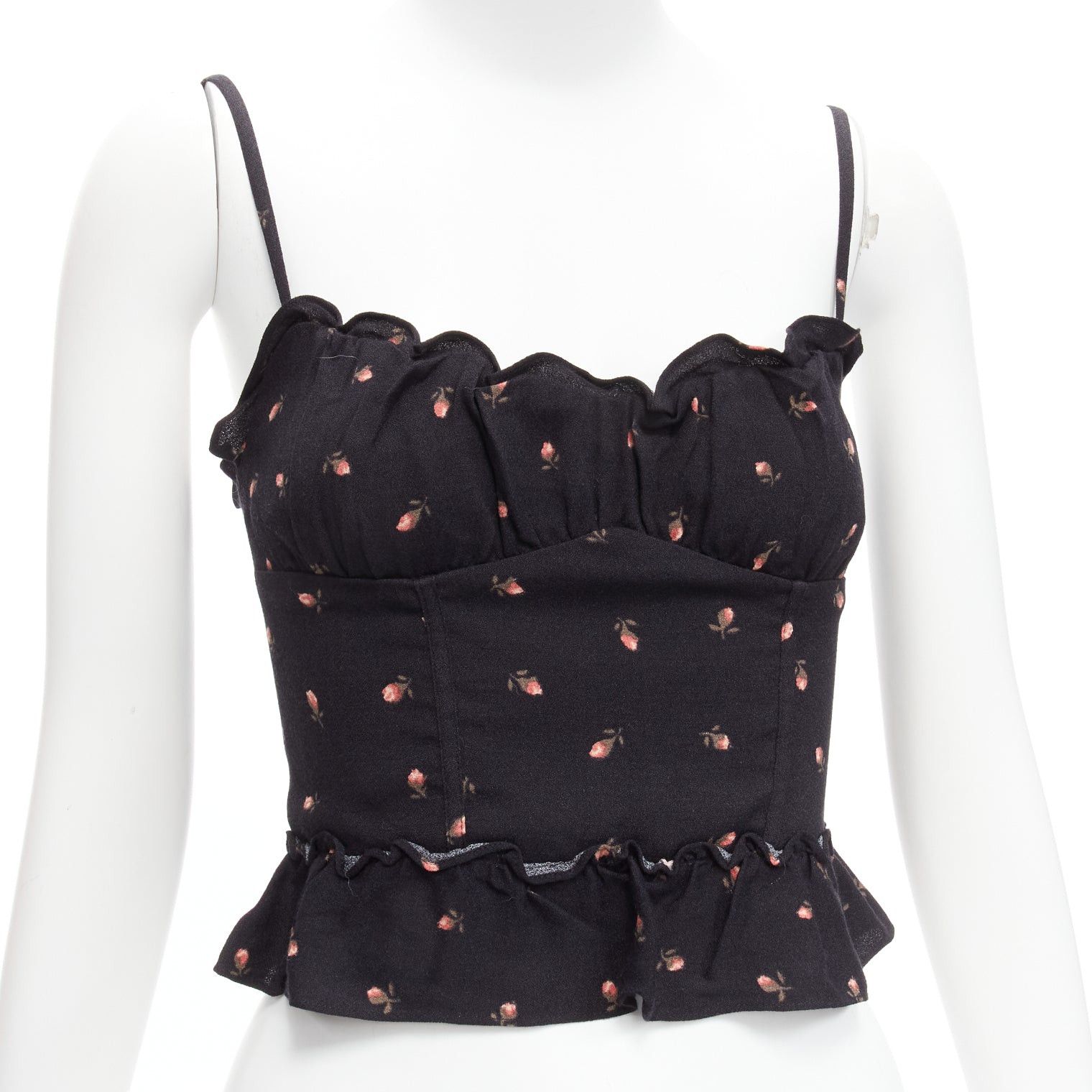 Reformation REFORMATION Clarice red rose print black crepe ruffle tank top US0 XS Size XS / US 0-2 / IT 36-38 - 7 Thumbnail