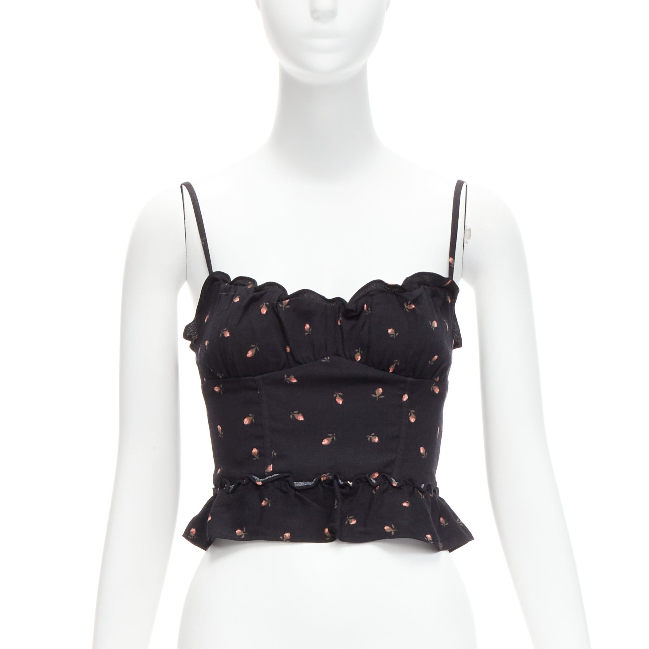 Reformation REFORMATION Clarice red rose print black crepe ruffle tank top US0 XS Size XS / US 0-2 / IT 36-38 - 3 Thumbnail