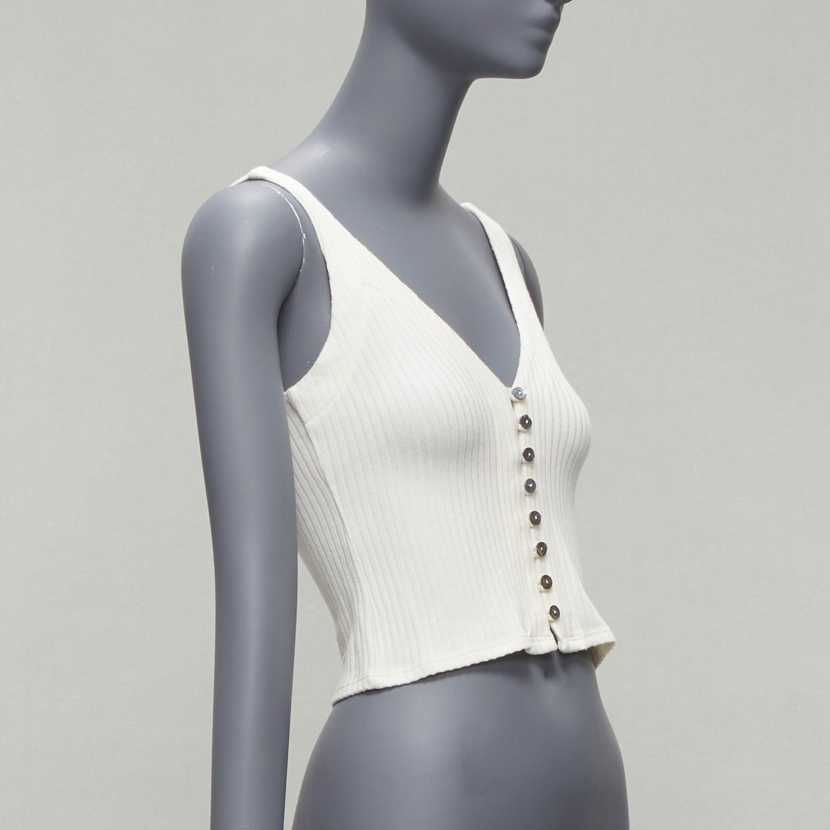 REFORMATION Giorgia cream ribbed shell button loops V neck tank top XS