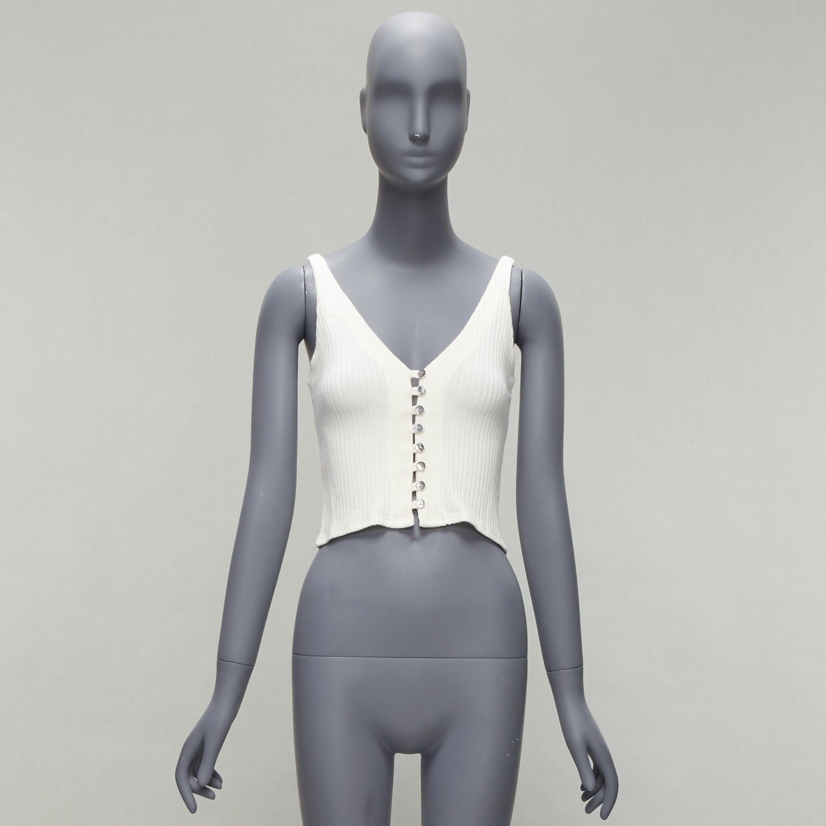 REFORMATION Giorgia cream ribbed shell button loops V neck tank top XS