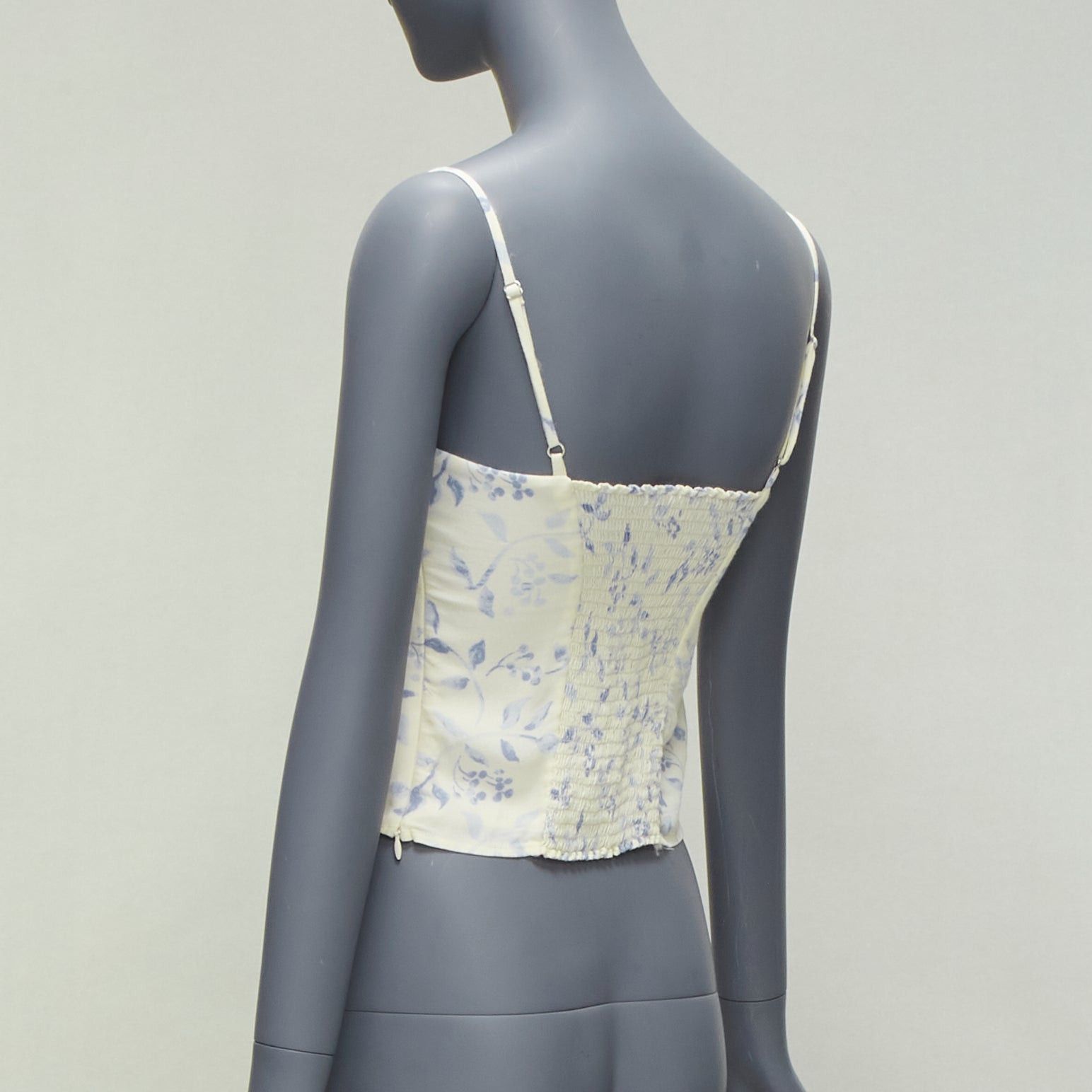 Reformation REFORMATION cream blue floral print retro ruched tank top US2 S Size S / US 4 / IT 40 - 6 Thumbnail