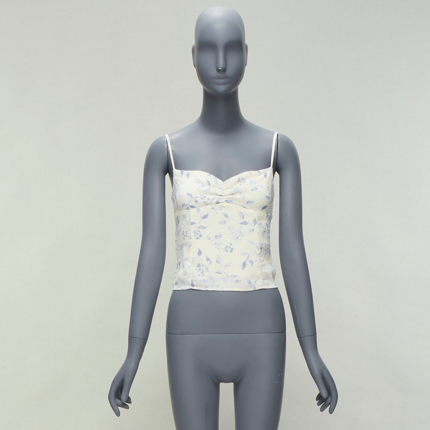 Reformation REFORMATION cream blue floral print retro ruched tank top US2 S Size S / US 4 / IT 40 - 9 Thumbnail