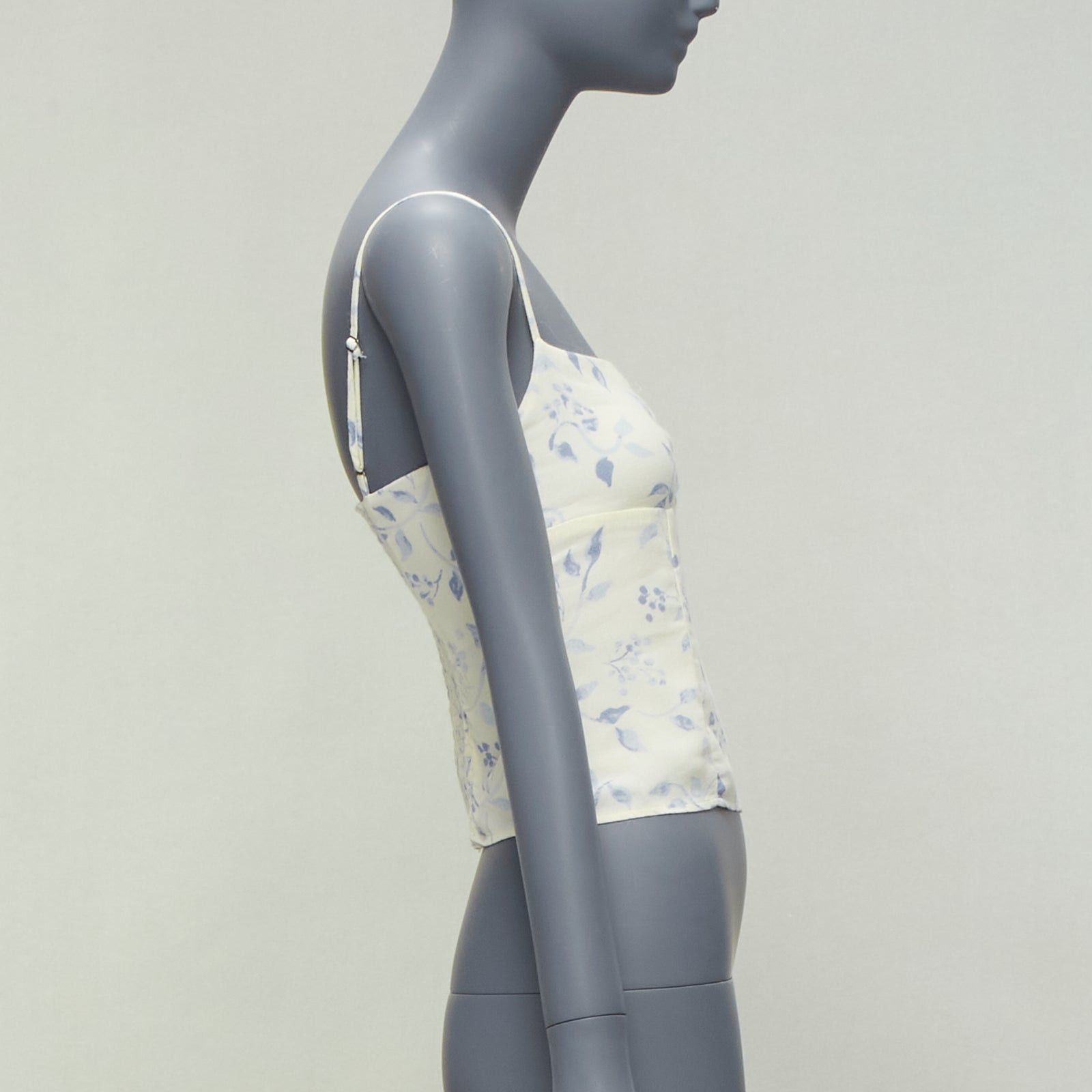 Reformation REFORMATION cream blue floral print retro ruched tank top US2 S Size S / US 4 / IT 40 - 4 Thumbnail