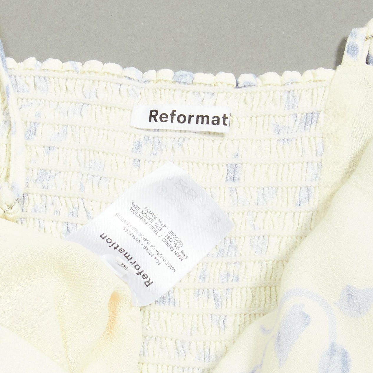 Reformation REFORMATION cream blue floral print retro ruched tank top US2 S Size S / US 4 / IT 40 - 8 Thumbnail