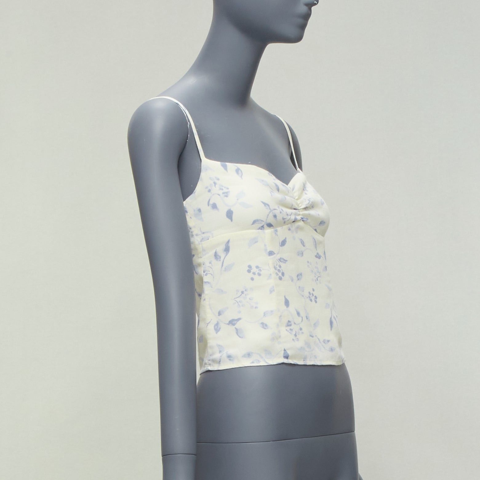 Reformation REFORMATION cream blue floral print retro ruched tank top US2 S Size S / US 4 / IT 40 - 3 Thumbnail