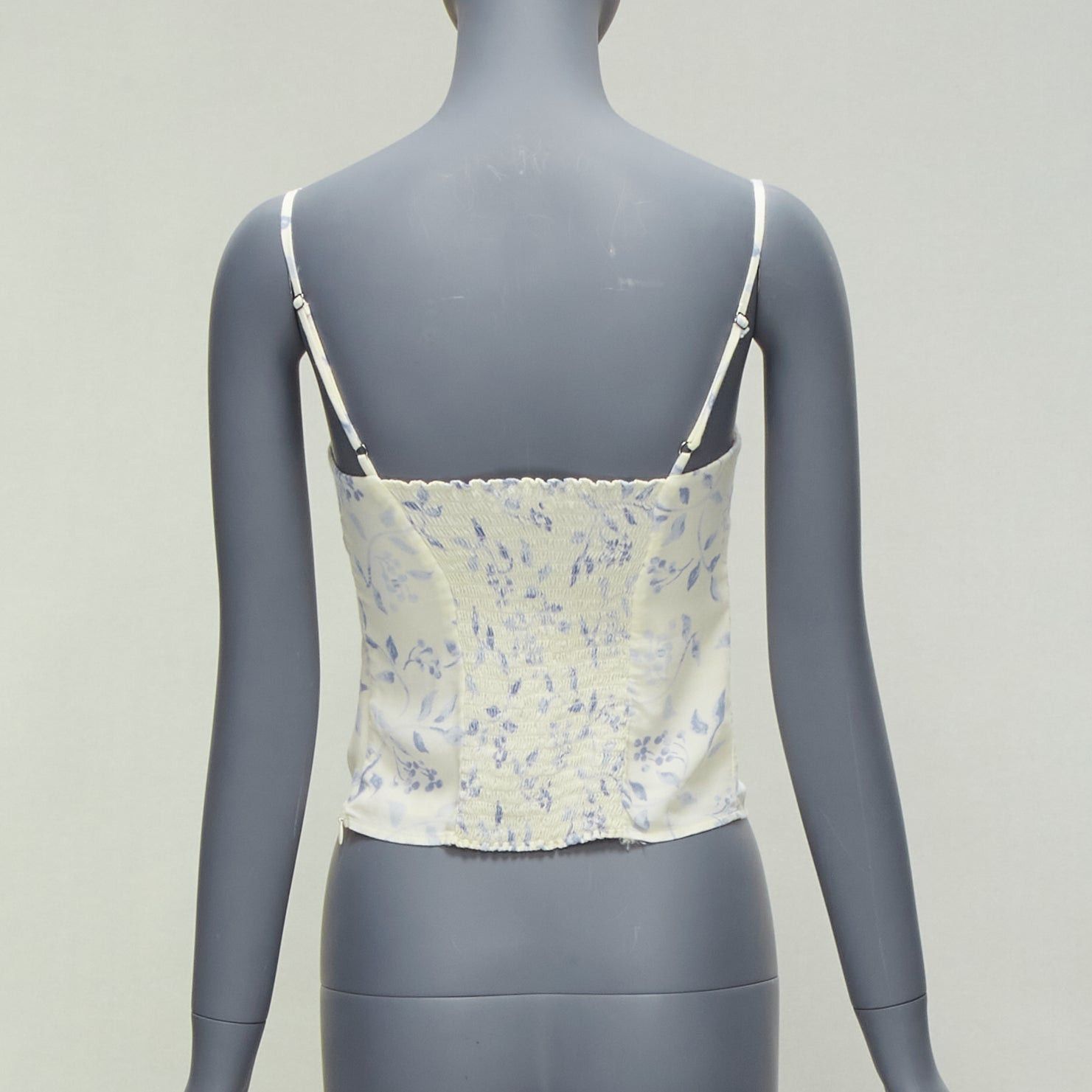 Reformation REFORMATION cream blue floral print retro ruched tank top US2 S Size S / US 4 / IT 40 - 5 Thumbnail