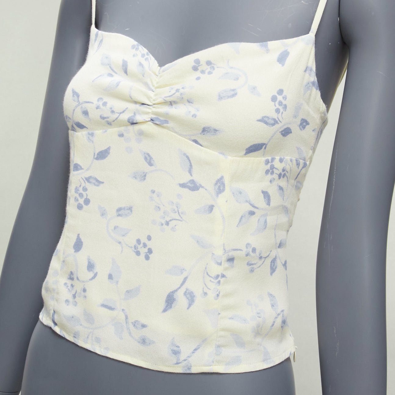 Reformation REFORMATION cream blue floral print retro ruched tank top US2 S Size S / US 4 / IT 40 - 2 Thumbnail