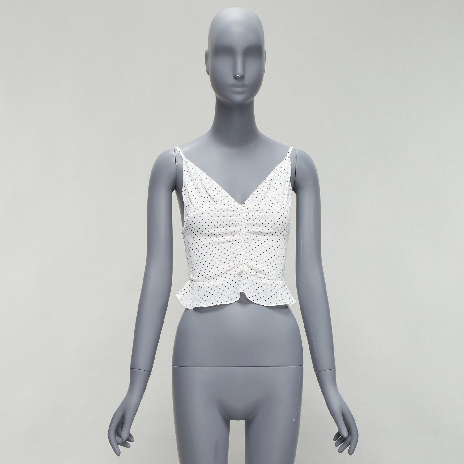 Reformation REFORMATION Hall white polka dot V neck retro ruched tank top US0 XS Size XS / US 0-2 / IT 36-38 - 9 Thumbnail