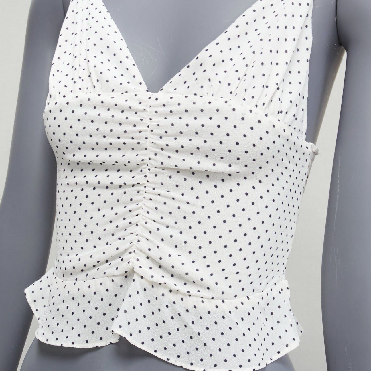 Reformation REFORMATION Hall white polka dot V neck retro ruched tank top US0 XS Size XS / US 0-2 / IT 36-38 - 2 Thumbnail