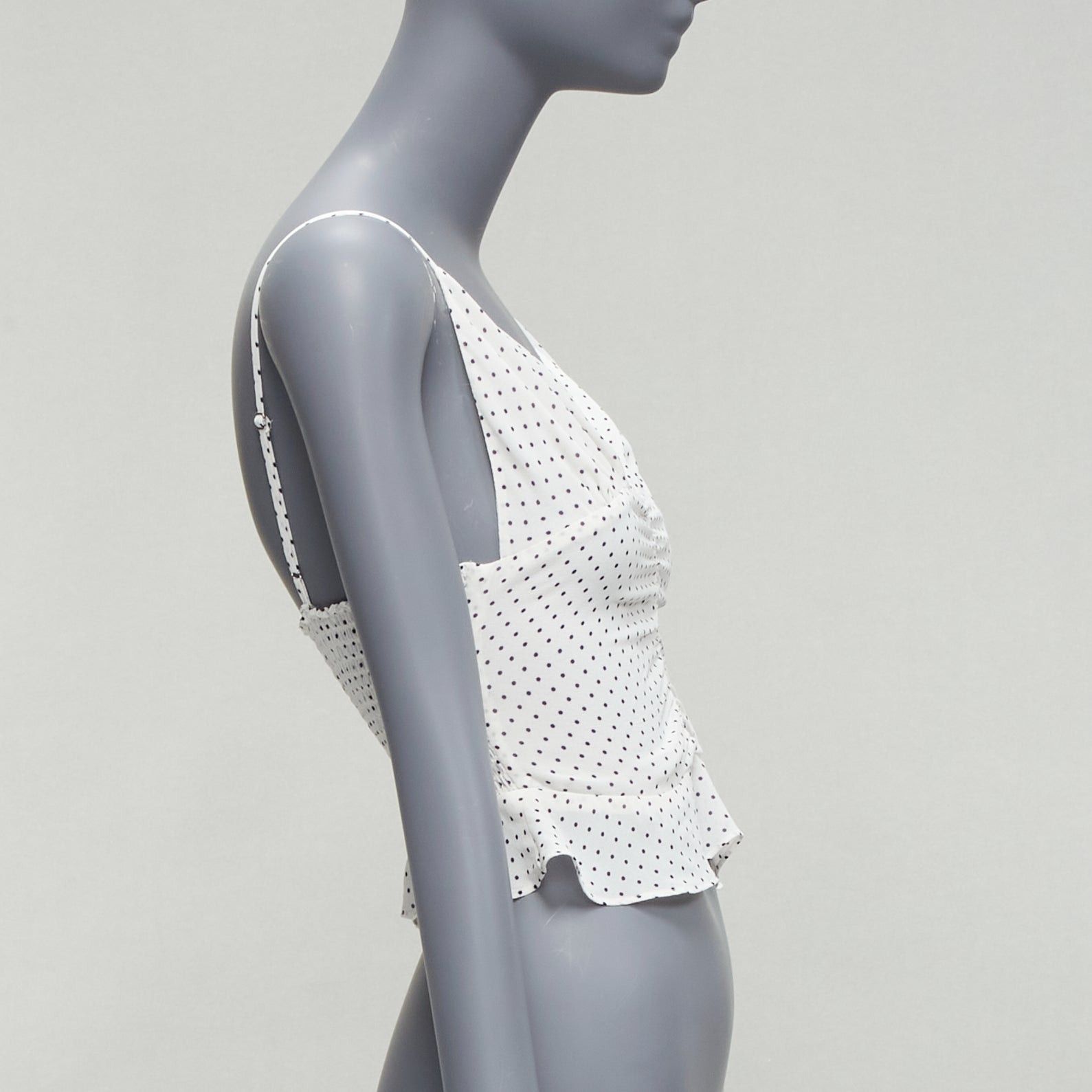 Reformation REFORMATION Hall white polka dot V neck retro ruched tank top US0 XS Size XS / US 0-2 / IT 36-38 - 4 Thumbnail