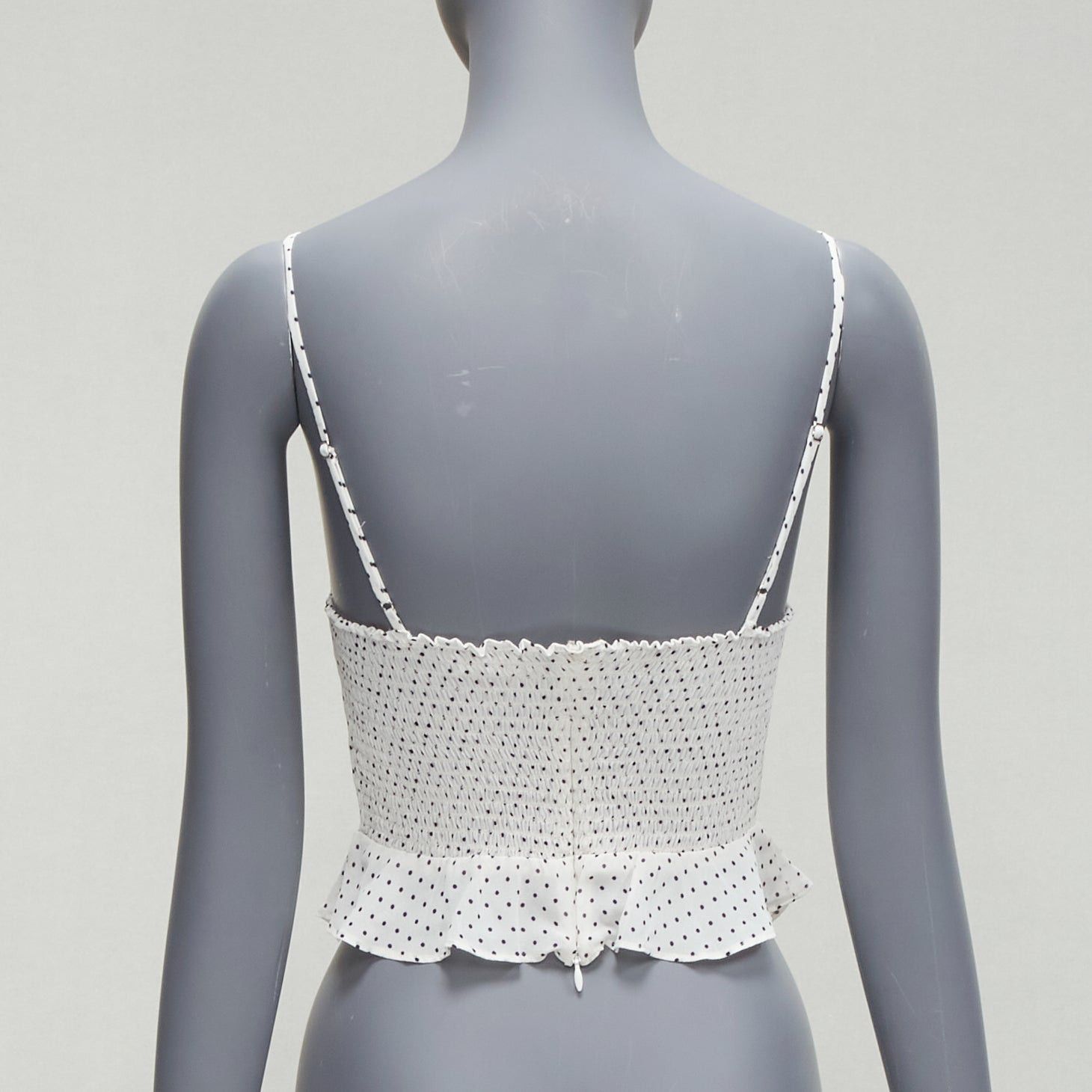 Reformation REFORMATION Hall white polka dot V neck retro ruched tank top US0 XS Size XS / US 0-2 / IT 36-38 - 5 Thumbnail