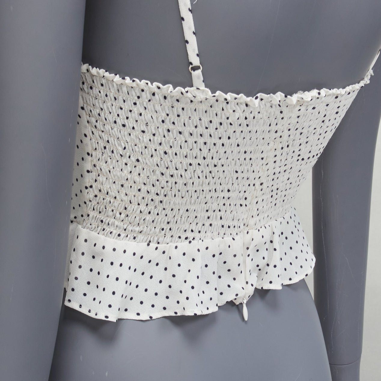 Reformation REFORMATION Hall white polka dot V neck retro ruched tank top US0 XS Size XS / US 0-2 / IT 36-38 - 7 Thumbnail