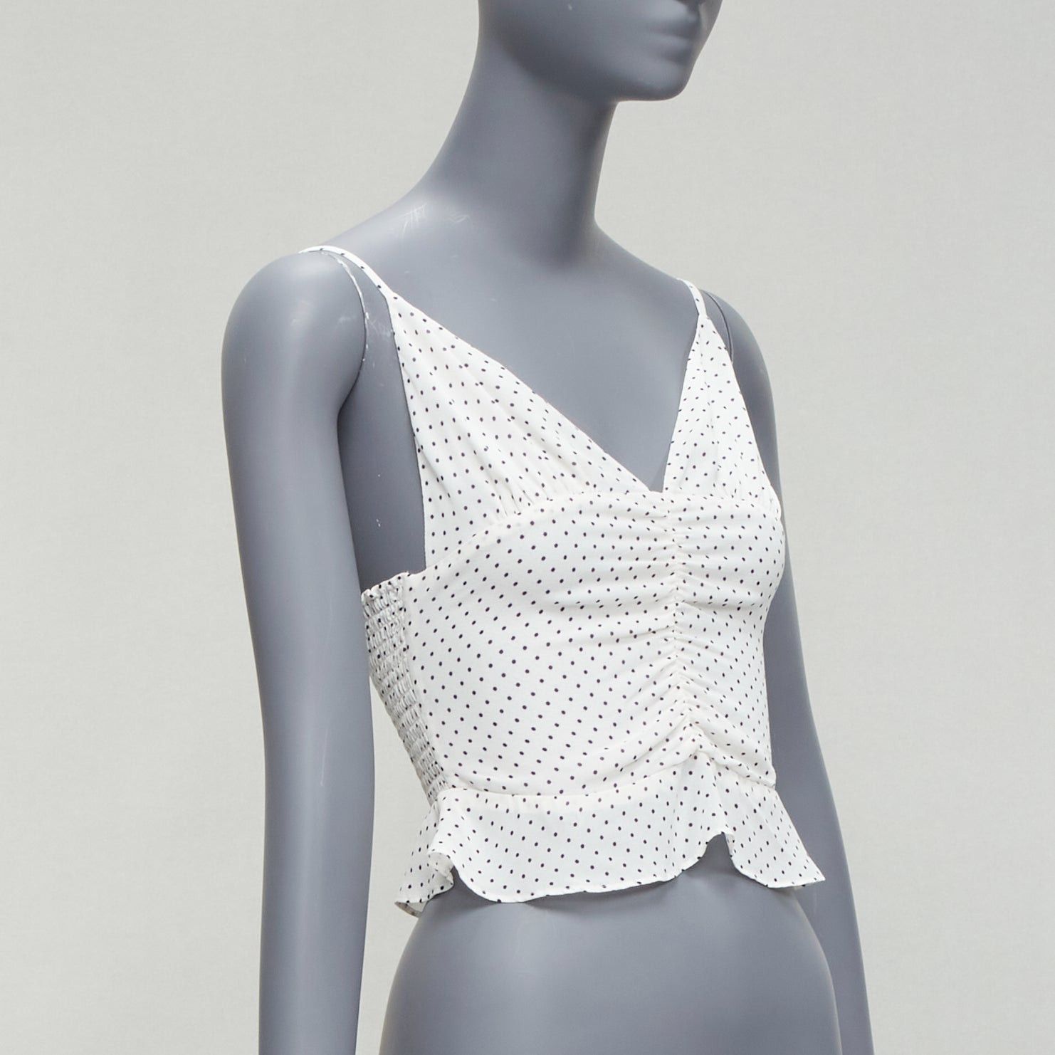Reformation REFORMATION Hall white polka dot V neck retro ruched tank top US0 XS Size XS / US 0-2 / IT 36-38 - 3 Thumbnail