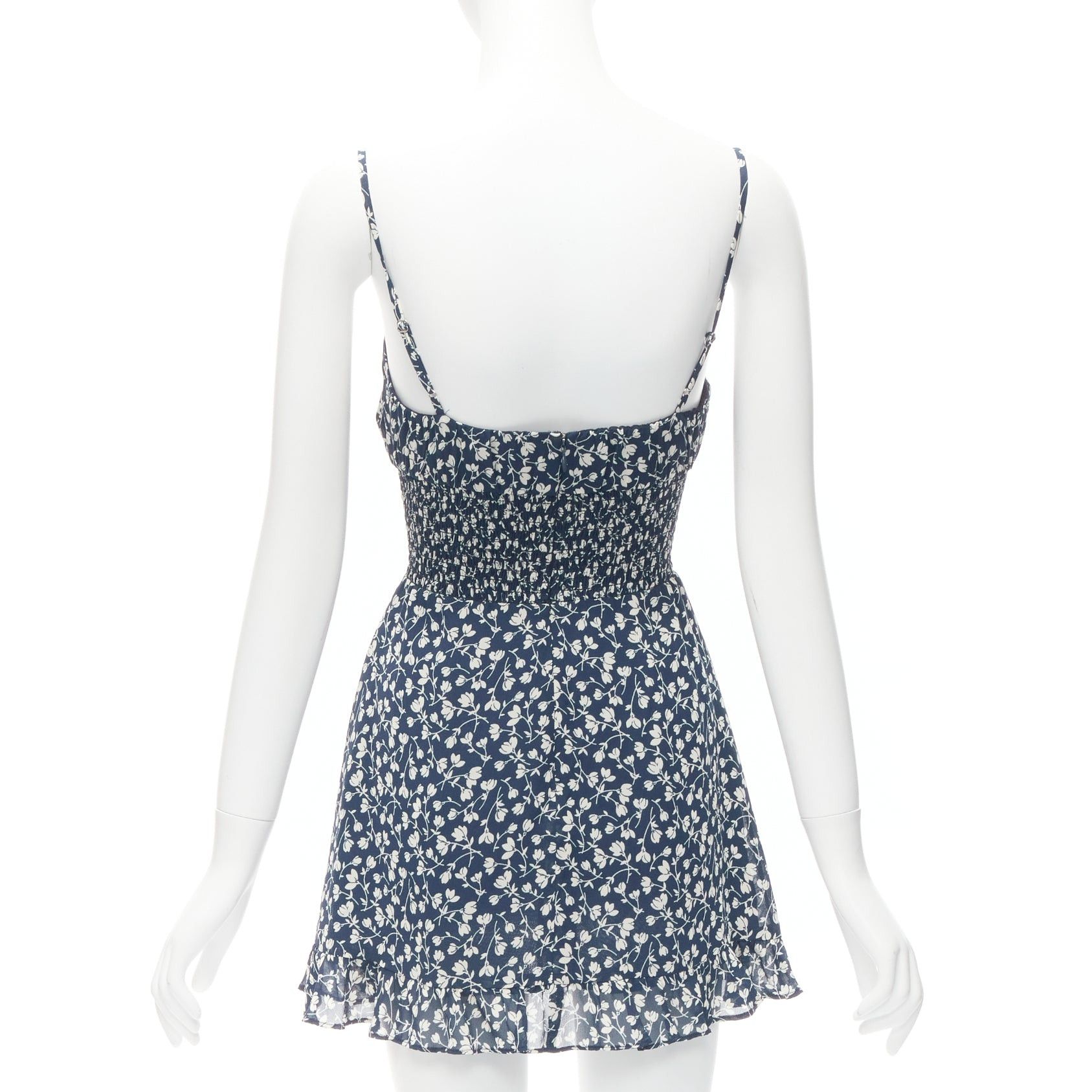 Reformation REFORMATION Elyse white navy floral print smocked bodice mini dress US2 S Size S / US 4 / IT 40 - 5 Thumbnail
