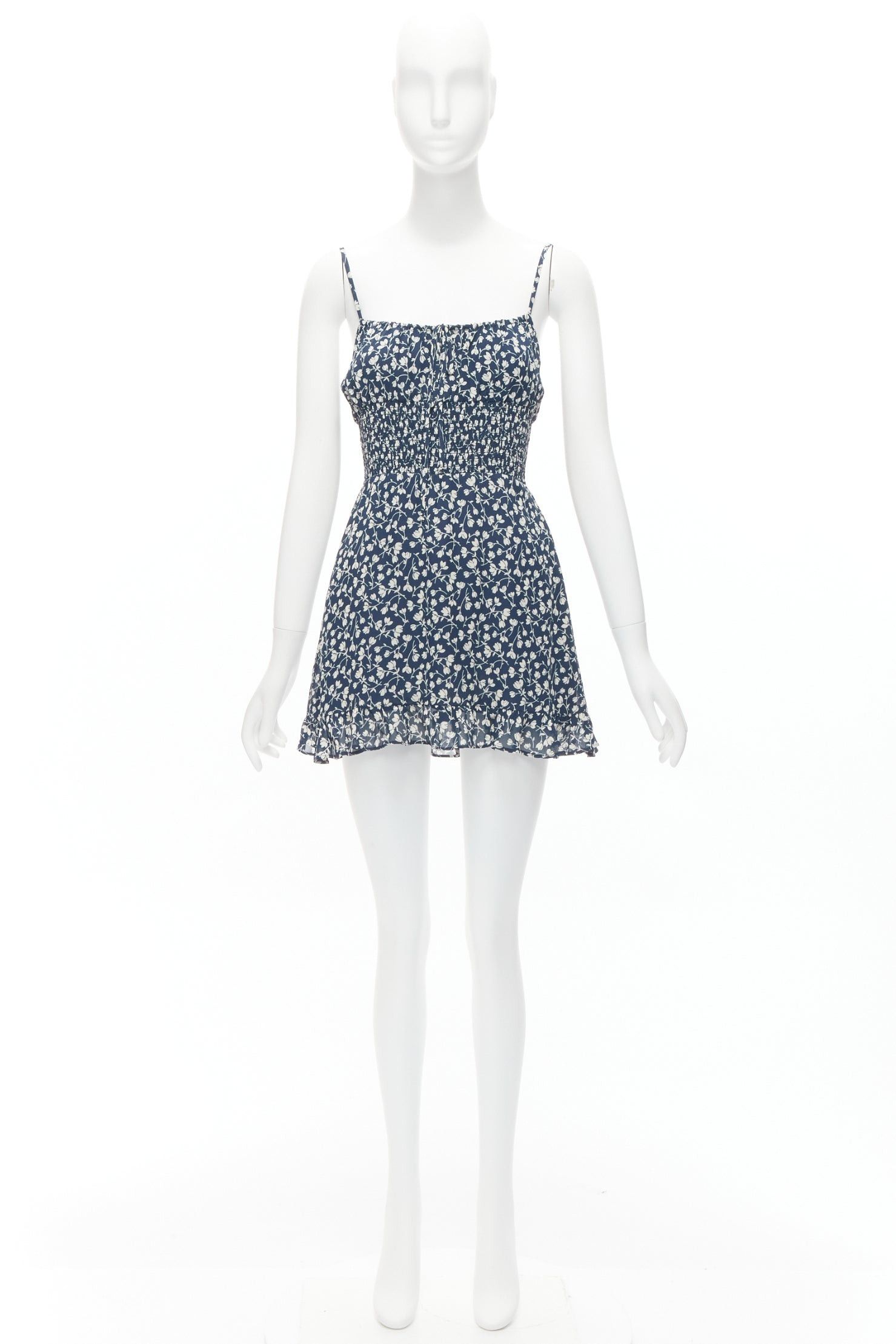 Reformation REFORMATION Elyse white navy floral print smocked bodice mini dress US2 S Size S / US 4 / IT 40 - 9 Thumbnail