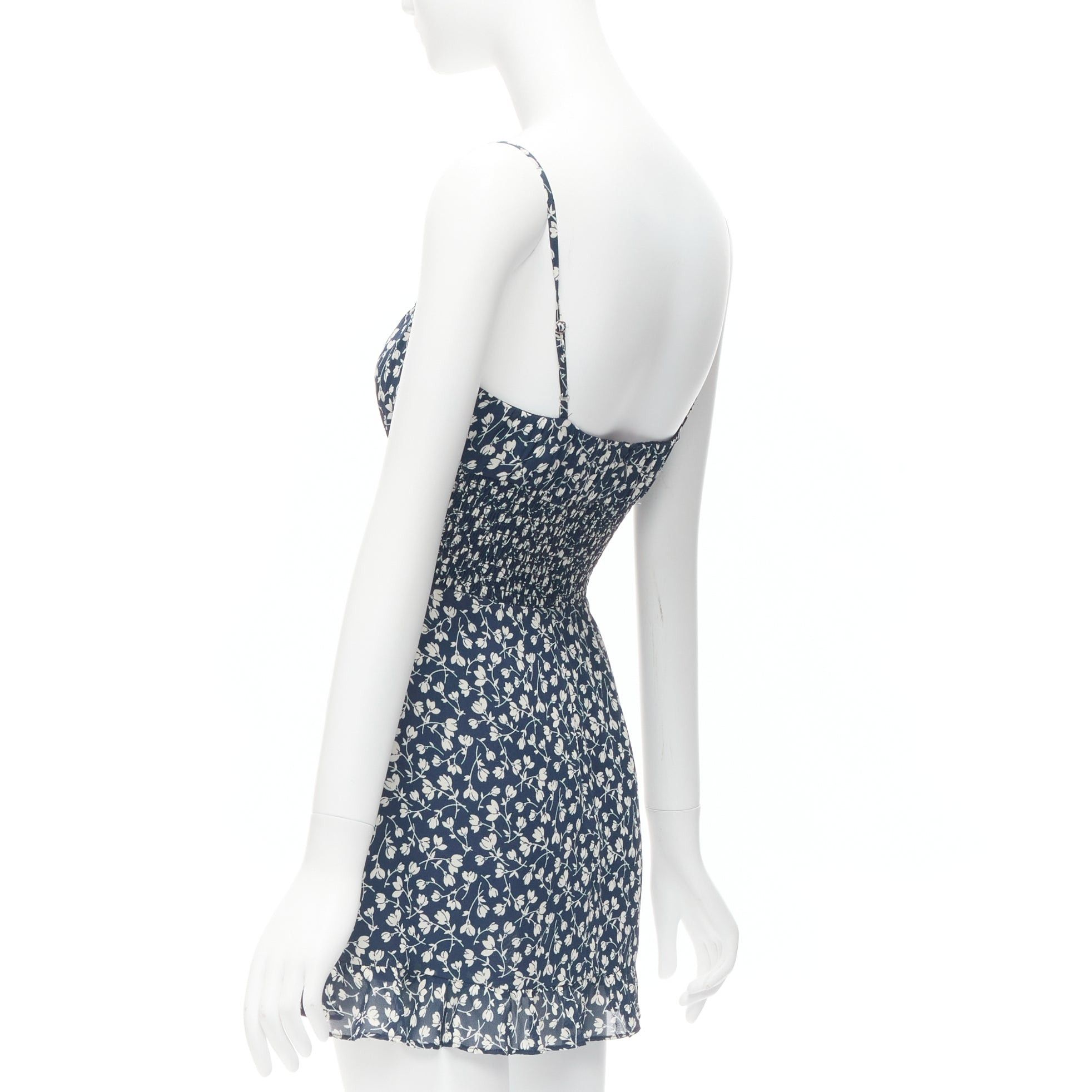 Reformation REFORMATION Elyse white navy floral print smocked bodice mini dress US2 S Size S / US 4 / IT 40 - 6 Thumbnail