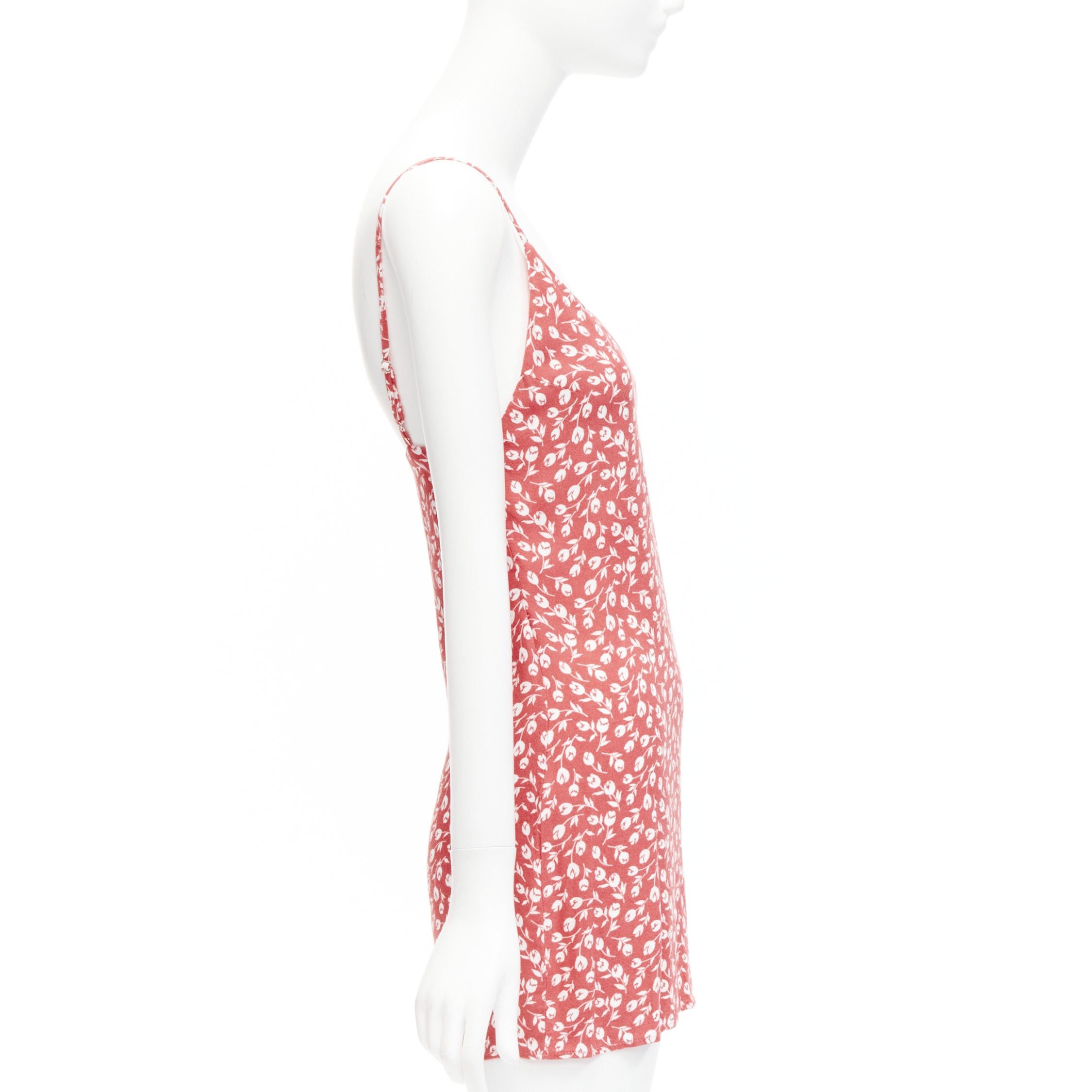 Reformation REFORMATION Marlowe pink white floral print high slit mini slip dress XS Size XS / US 0-2 / IT 36-38 - 4 Thumbnail