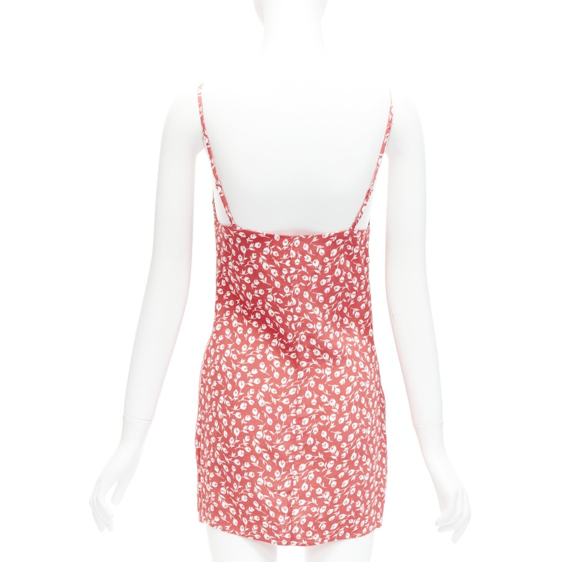 Reformation REFORMATION Marlowe pink white floral print high slit mini slip dress XS Size XS / US 0-2 / IT 36-38 - 5 Thumbnail