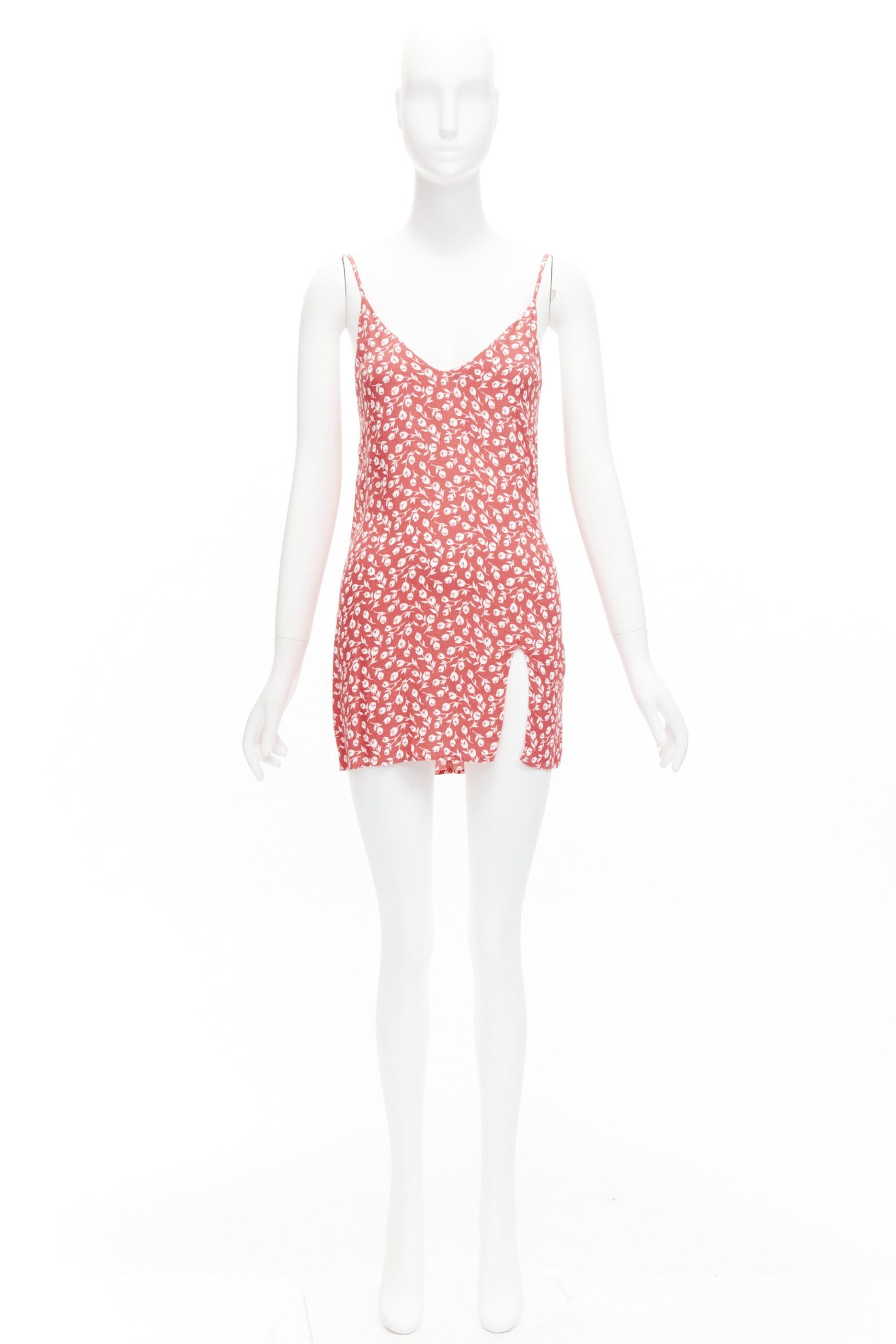 Reformation REFORMATION Marlowe pink white floral print high slit mini slip dress XS Size XS / US 0-2 / IT 36-38 - 9 Thumbnail