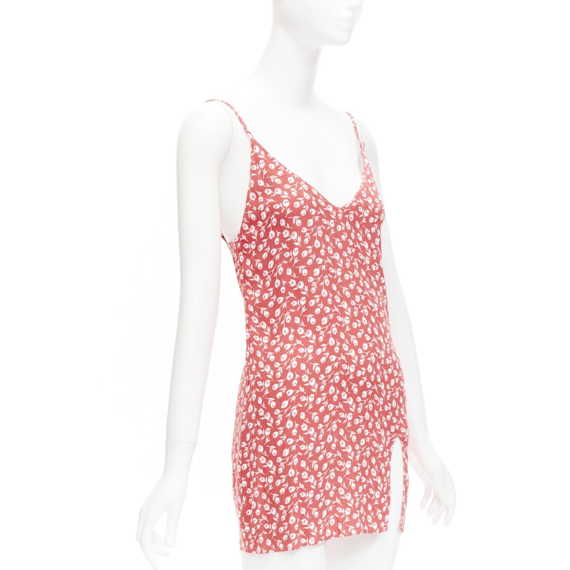 Reformation REFORMATION Marlowe pink white floral print high slit mini slip dress XS Size XS / US 0-2 / IT 36-38 - 3 Thumbnail