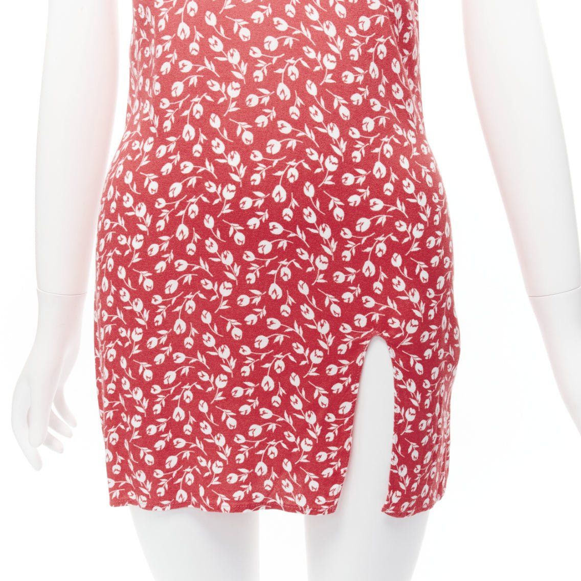 Reformation REFORMATION Marlowe pink white floral print high slit mini slip dress XS Size XS / US 0-2 / IT 36-38 - 2 Thumbnail