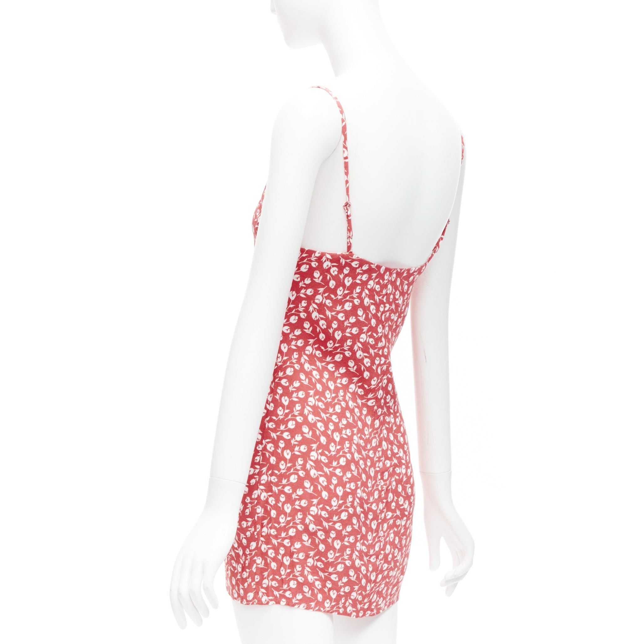 Reformation REFORMATION Marlowe pink white floral print high slit mini slip dress XS Size XS / US 0-2 / IT 36-38 - 6 Thumbnail