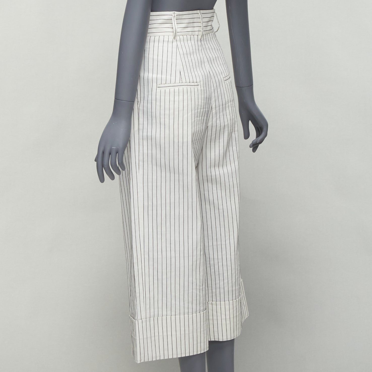 Tibi TIBI white black pinstriped linen blend pleated front wide leg cropped pants US0 XS Size 26" / US 2 / IT 38 - 6 Thumbnail