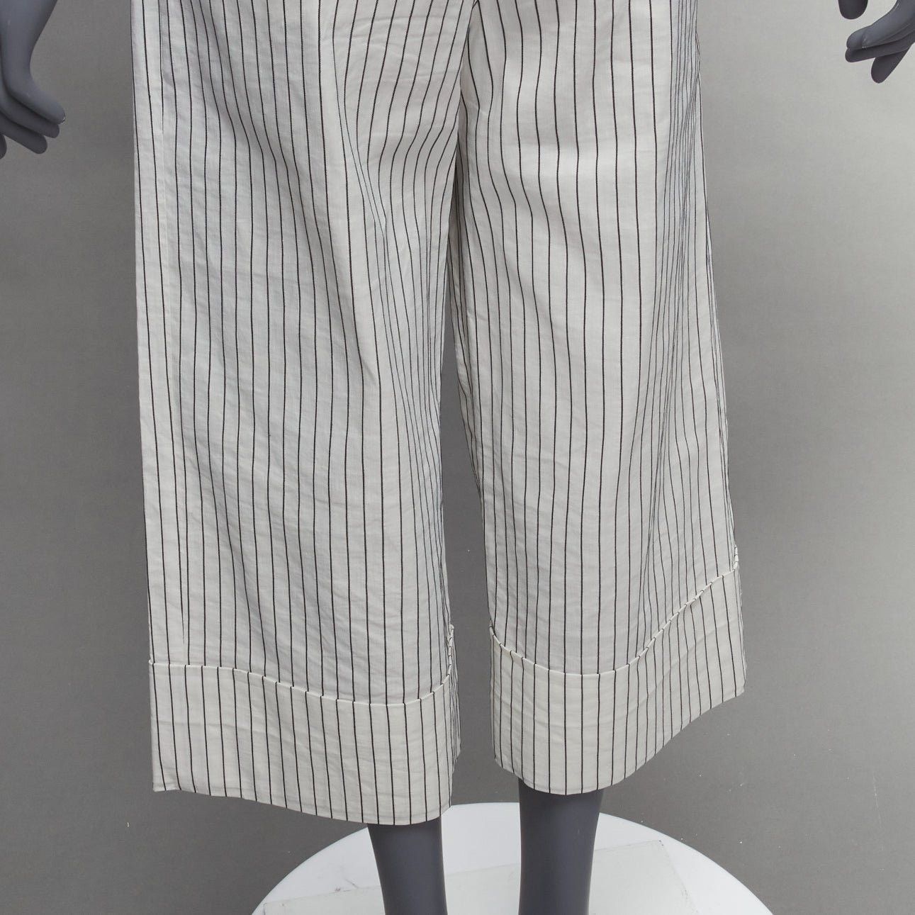 Tibi TIBI white black pinstriped linen blend pleated front wide leg cropped pants US0 XS Size 26" / US 2 / IT 38 - 7 Thumbnail