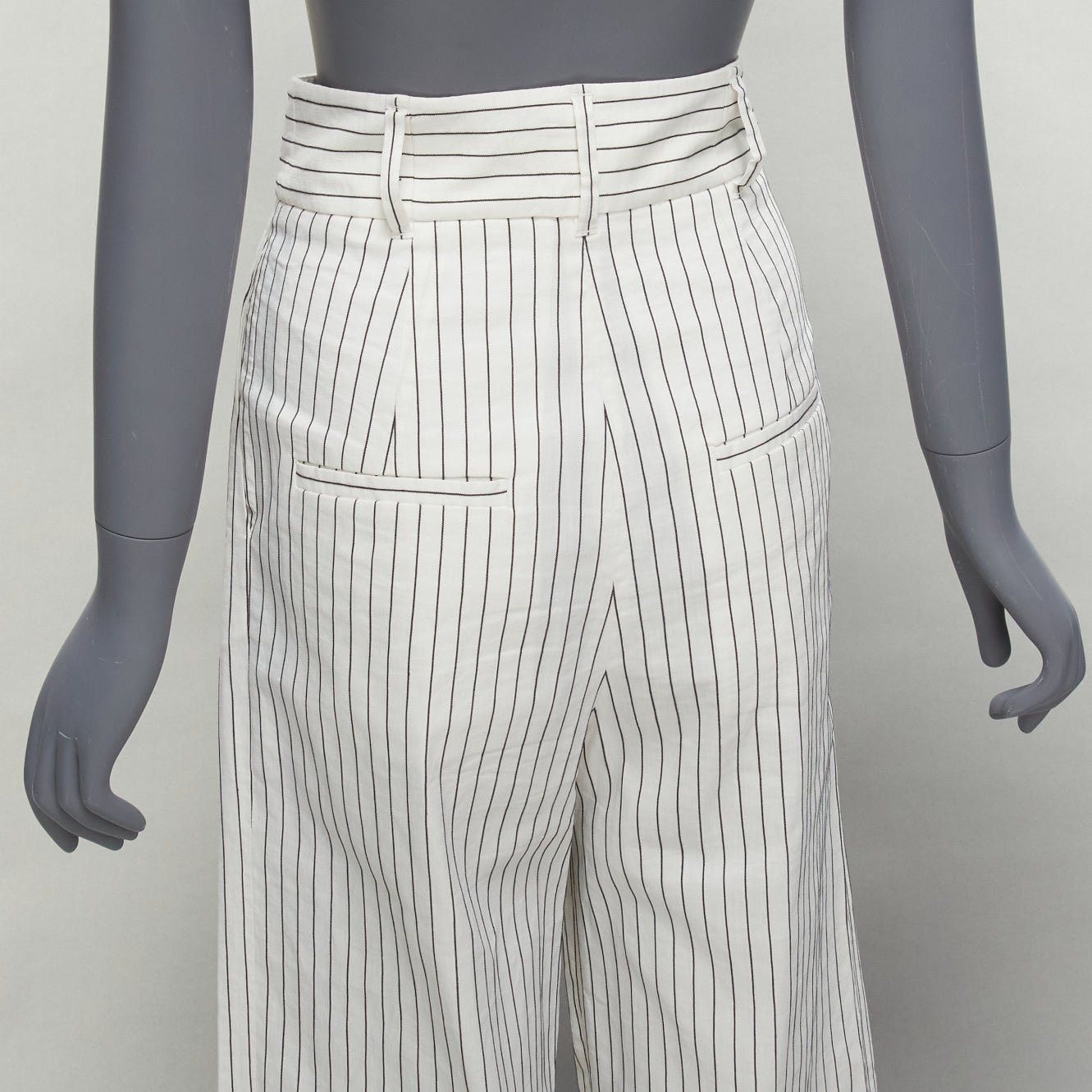Tibi TIBI white black pinstriped linen blend pleated front wide leg cropped pants US0 XS Size 26" / US 2 / IT 38 - 2 Thumbnail