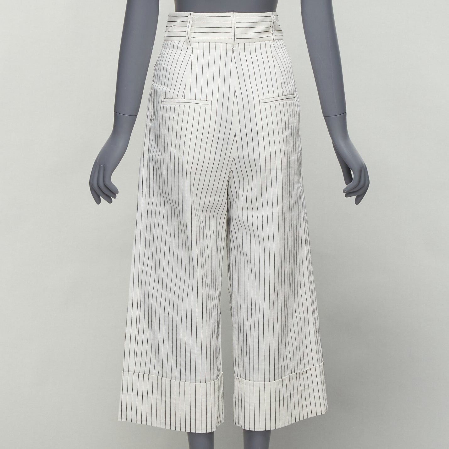 Tibi TIBI white black pinstriped linen blend pleated front wide leg cropped pants US0 XS Size 26" / US 2 / IT 38 - 5 Thumbnail