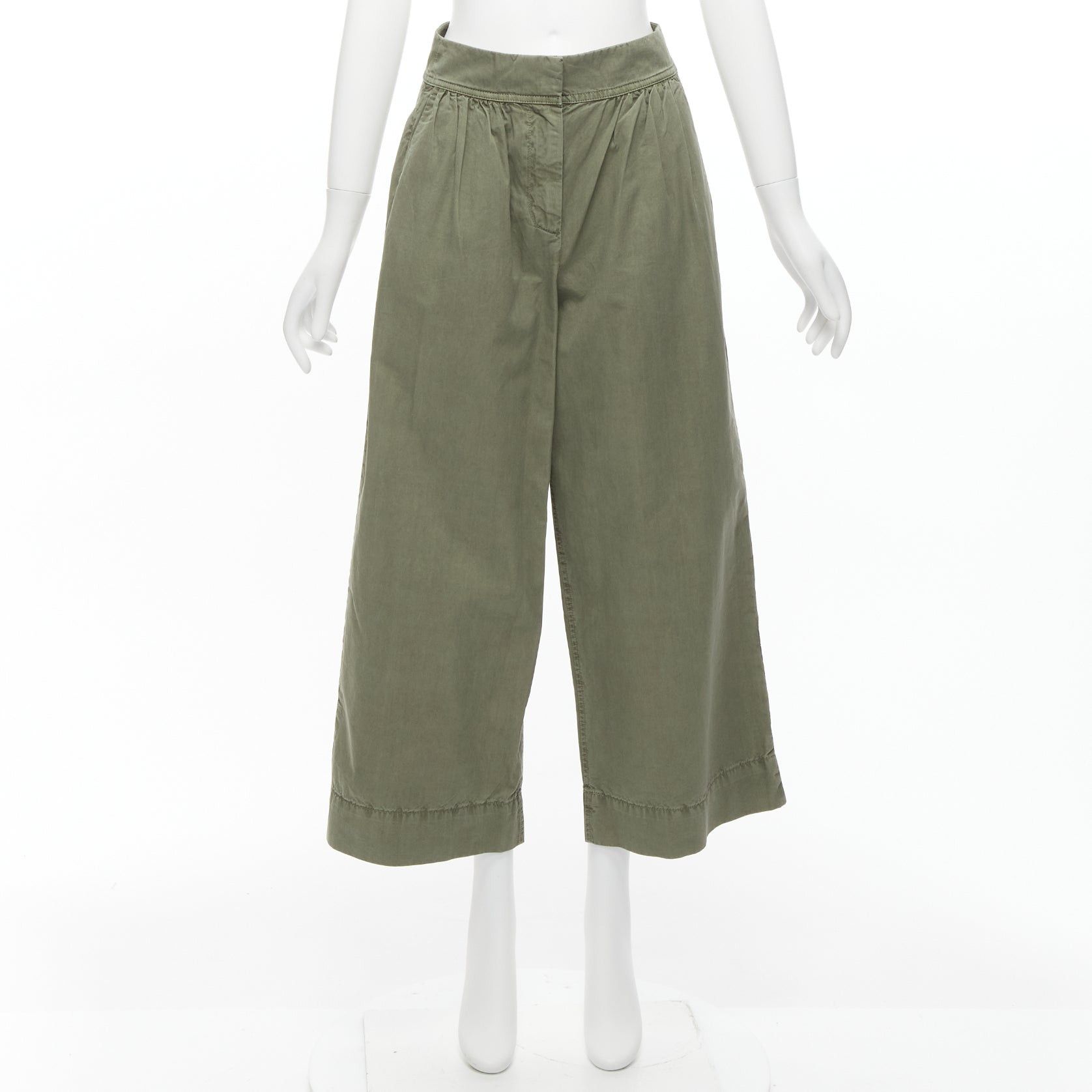 J.Crew J.CREW COLLECTION 100% washed green cotton pleat front wide safari pants US0 XS Size 26" / US 2 / IT 38 - 2 Thumbnail